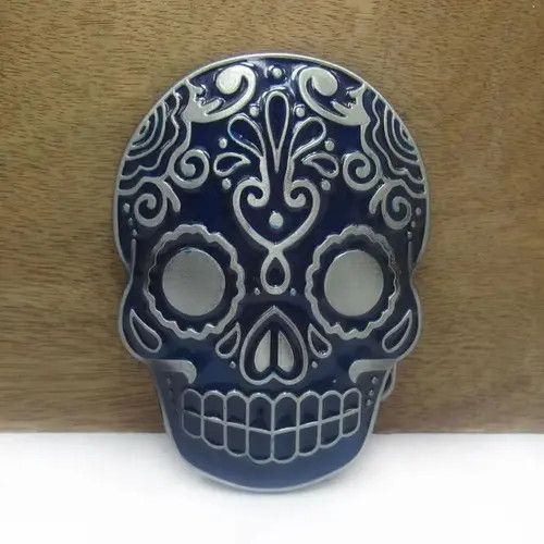 Other blue enameled skull head belt buckle ( no belt ) Size ONE SIZE - 1 Thumbnail
