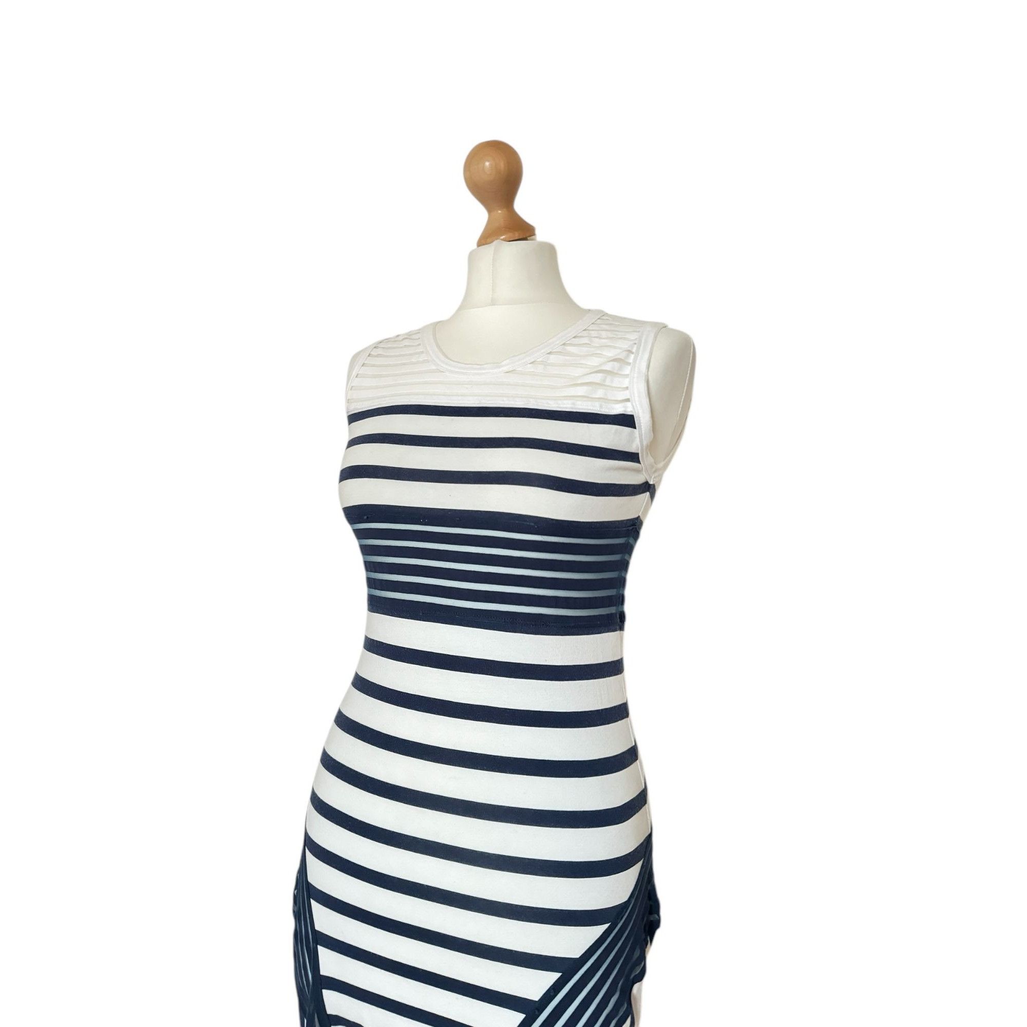 Jean Paul Gaultier Soleil 1990s Vintage White & Navy Striped Dress Size M / US 6-8 / IT 42-44 - 3 Thumbnail