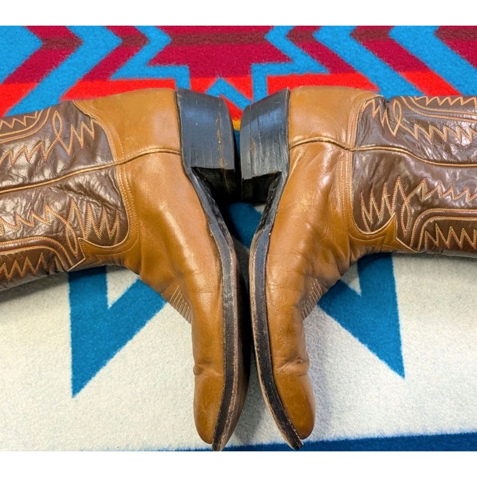 Tony Lama VINTAGE Tony Lama Leather Cowboy Boots Western Brown Size 10.5/11 Made In USA Men Size US 11 / EU 44 - 5 Thumbnail