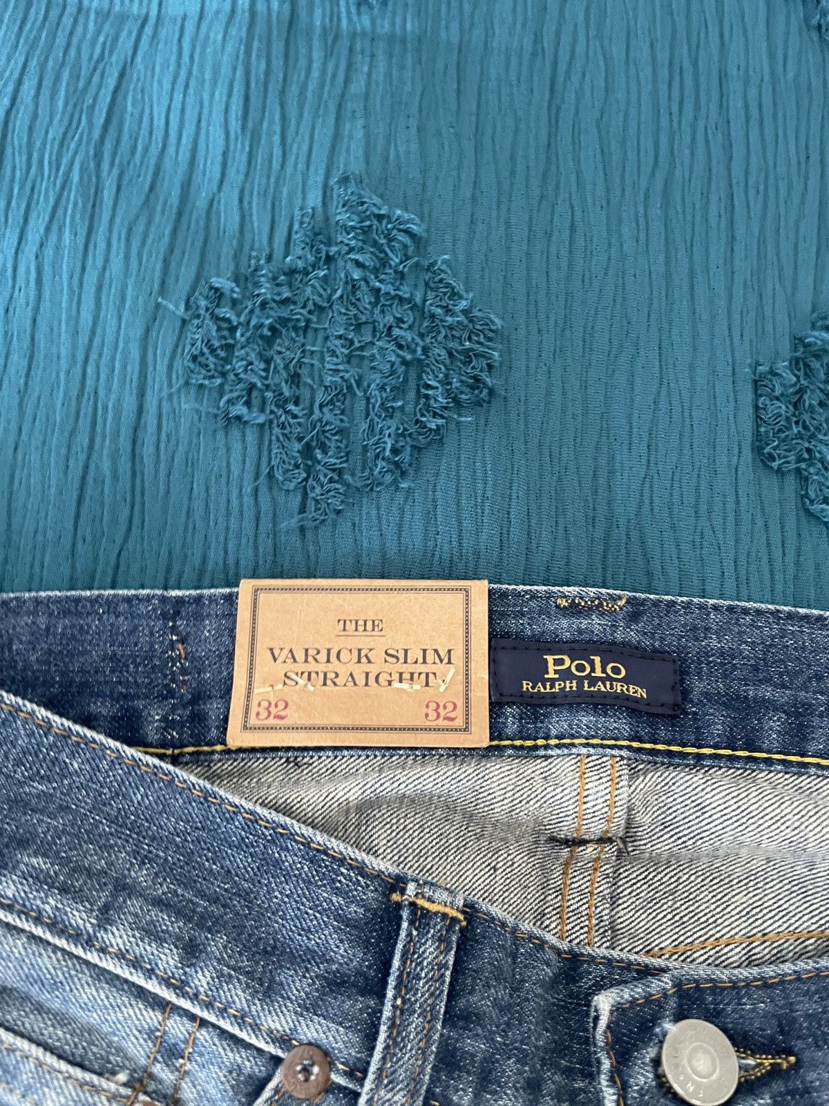 Polo Ralph Lauren Varick Slim Straight distressed patchwork jeans nwt 188.00 Size US 33 - 14 Thumbnail
