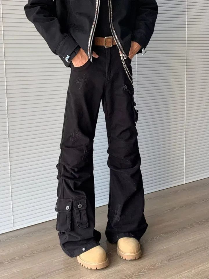 Japanese Brand Cyber Y2K Streetwear Black Pleated Baggy Flared Cargo Size US 26 / EU 42 - 5 Thumbnail