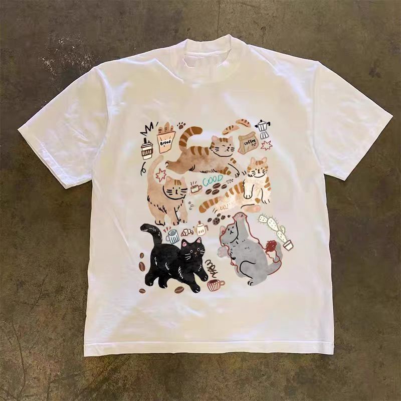 Vintage White casual retro cat print t-shirt Size US M / EU 48-50 / 2 - 1 Thumbnail
