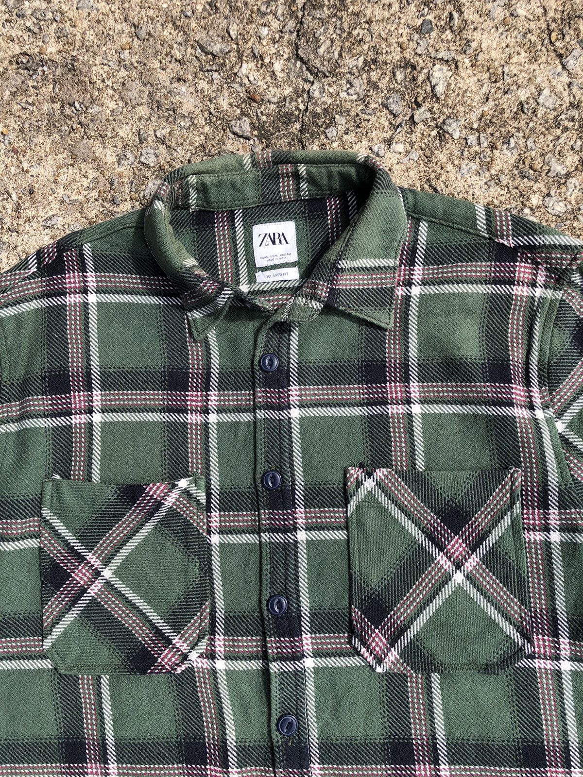 Vintage × Zara Zara Double Pocket Plaid Relaxed Fit Flannel Size US L / EU 52-54 / 3 - 3 Thumbnail