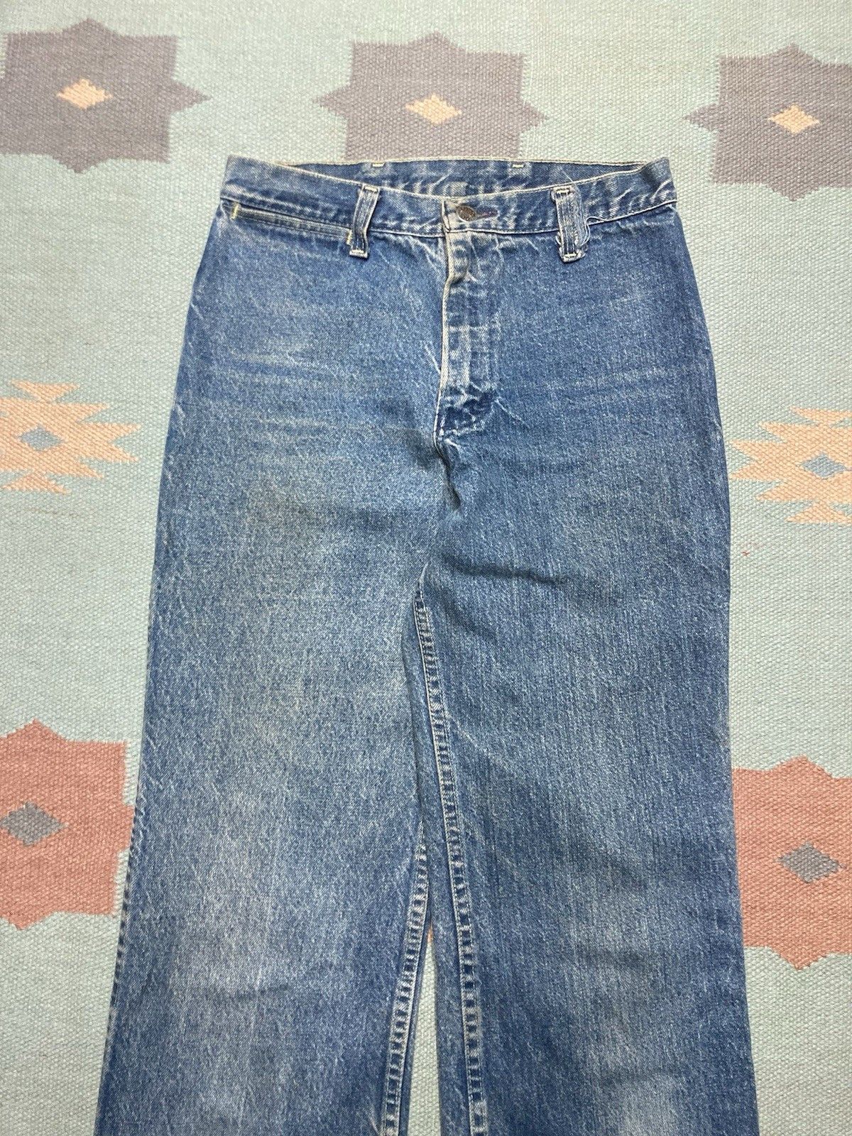 Vintage 70s bell bottom jeans flare dark denim faded womens 28x36 Size 28" / US 6 / IT 42 - 5 Thumbnail