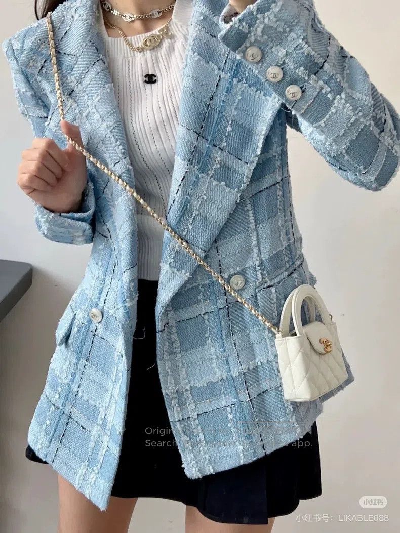 Chanel Chanel Blue plaid tweed coat Size XS / US 0-2 / IT 36-38 - 9 Thumbnail