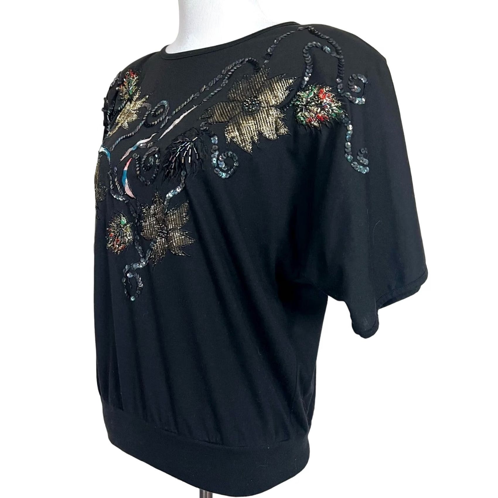 Vintage VINTAGE UNO & UNA Blouse Shirt Womens 90s Beaded Sequin Shoulder Pads Black Sz L Size L / US 10 / IT 46 - 5 Thumbnail