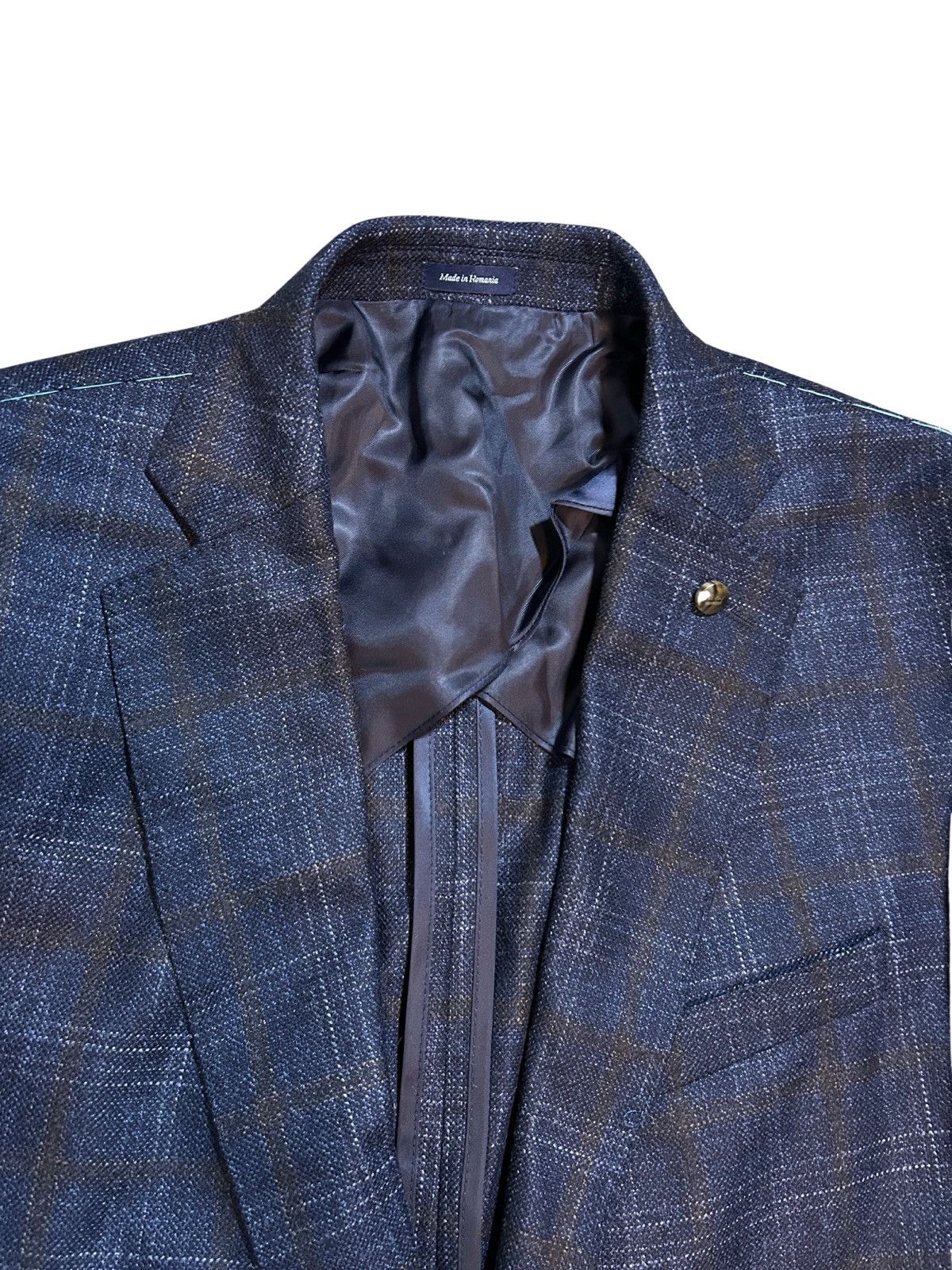 Peter Millar Peter Millar Navy Windowpane Plaid Jacket Sport Coat 44R Size 44R - 2 Thumbnail