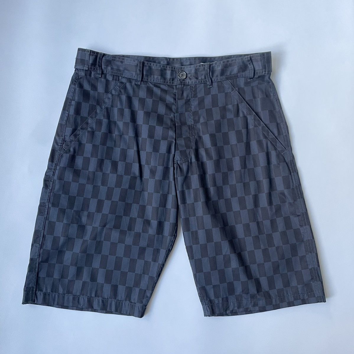 image of Comme Des Garcons Checkerboard Utility Shorts in Blue/Black, Men's (Size 32)