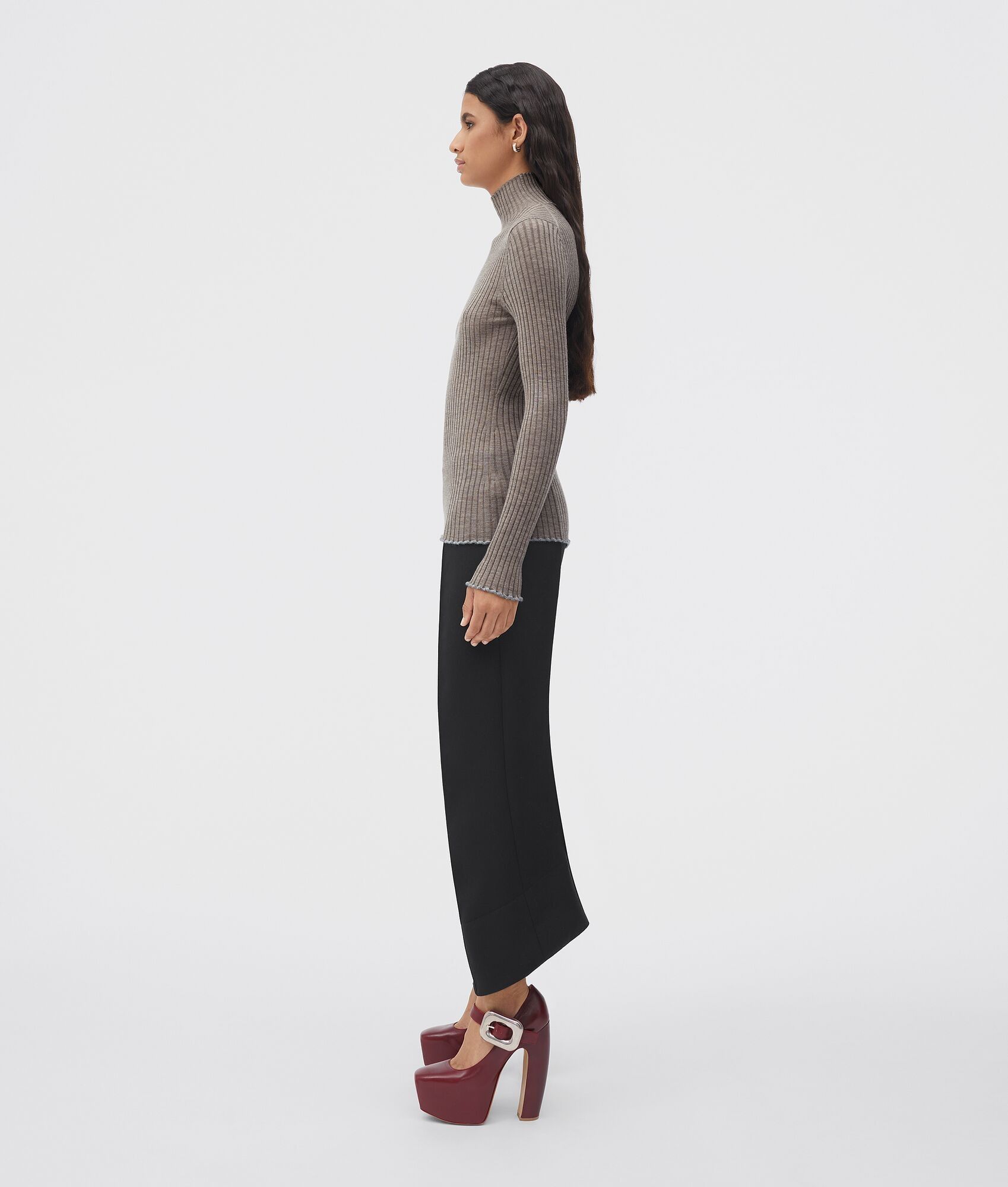 Bottega Veneta o1bcso1str0225 Silk Cashmere Ribbed Jumper in Sand Melange Size L / US 10 / IT 46 - 2 Thumbnail