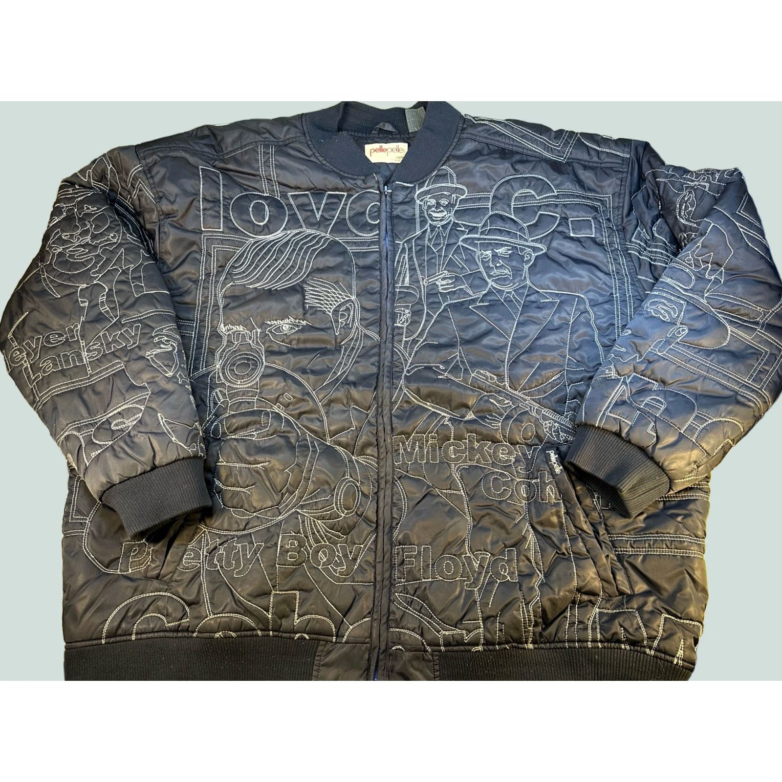 Pelle Pelle Pelle Pelle Embroidered Bomber Jacket 5XL Issue No. 78 Pretty Boy Floyd Mickey Cohen Navy Blue Mens Large Size US XXL / EU 58 / 5 - 1 Thumbnail