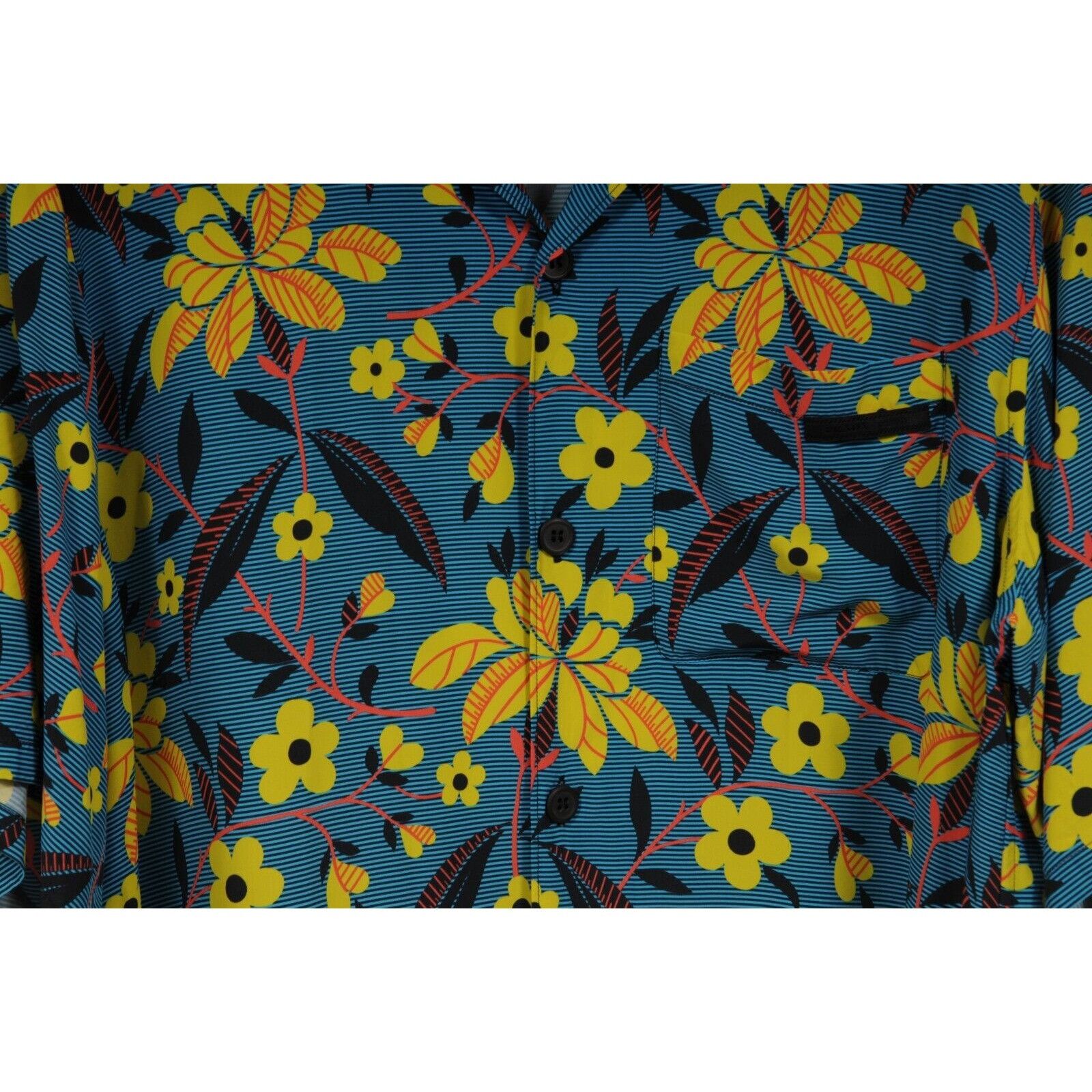 Prada Floral Button Down Shirt Blue Yellow Viscose Size US L / EU 52-54 / 3 - 2 Thumbnail