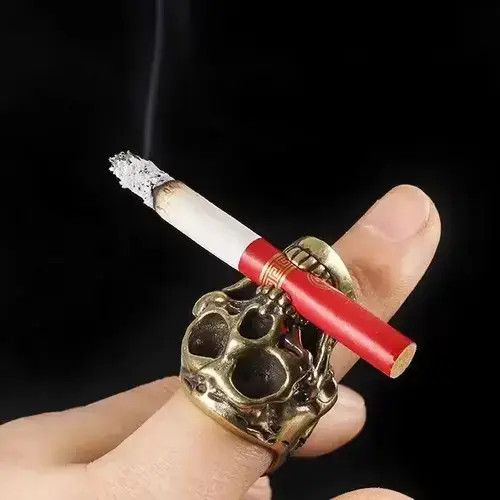 Jewelry x Vintage Resizeable Portable Skull Cigar Mouthpiece Ring in Silver, Men's