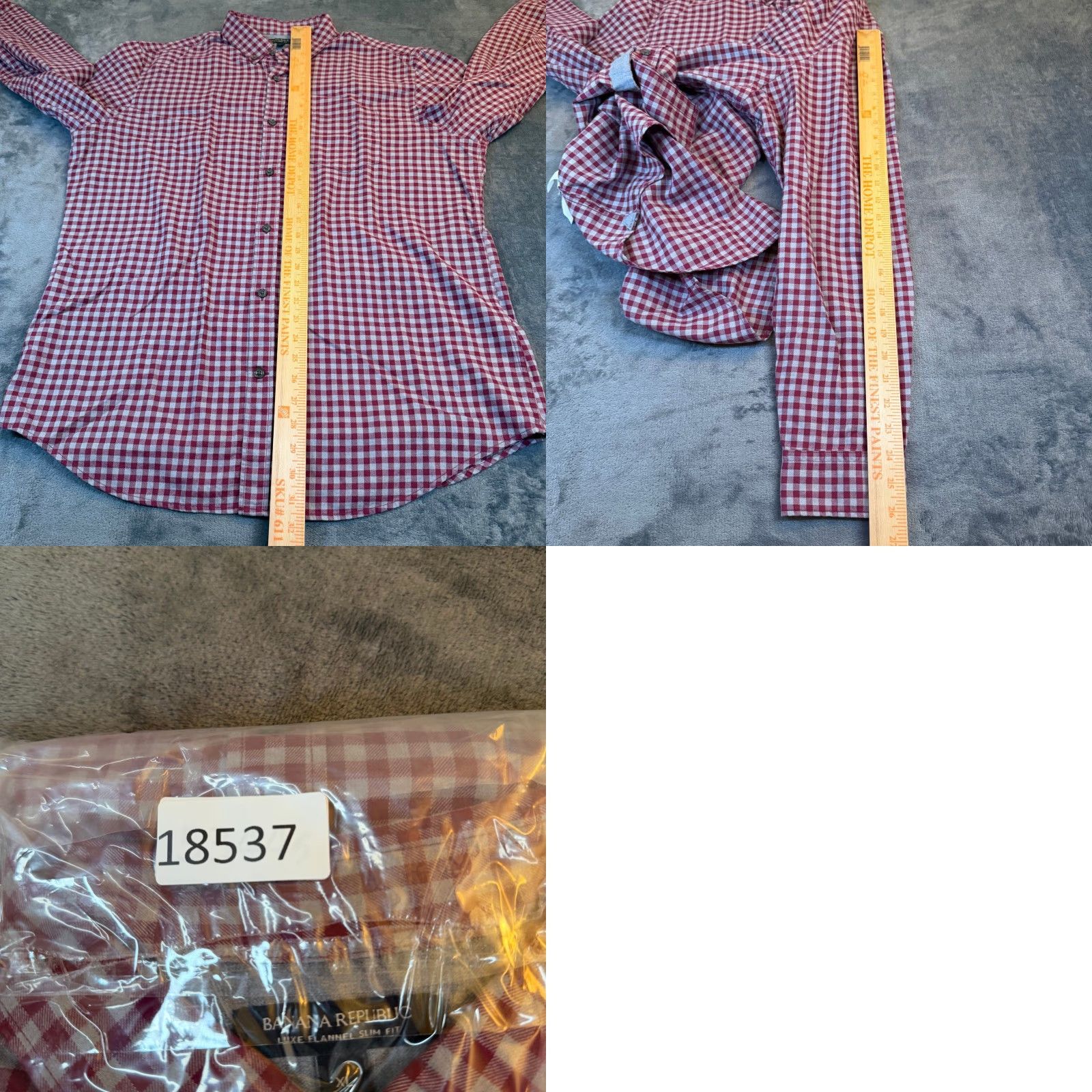Banana Republic Banana Republic Luxe Flannel Button-Up Mens XL Red Gingham Slim Fit Shirt Size US XL / EU 56 / 4 - 8 Thumbnail