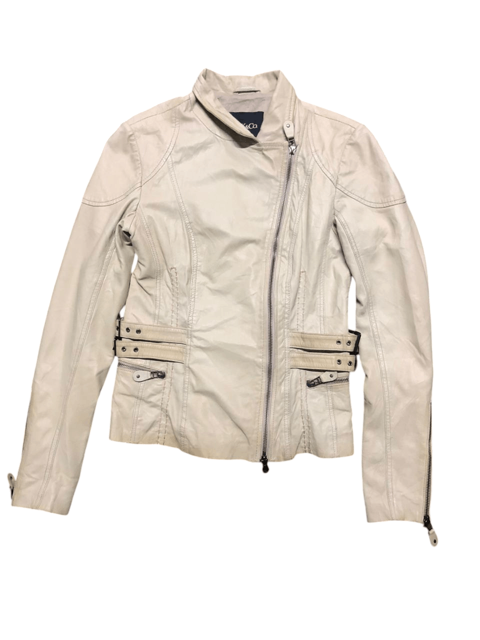 Branded Leather × Leather MAX&Co. Double Collar Lamb leather Ride Jacket Cream Size US XXS / EU 40 - 2 Thumbnail