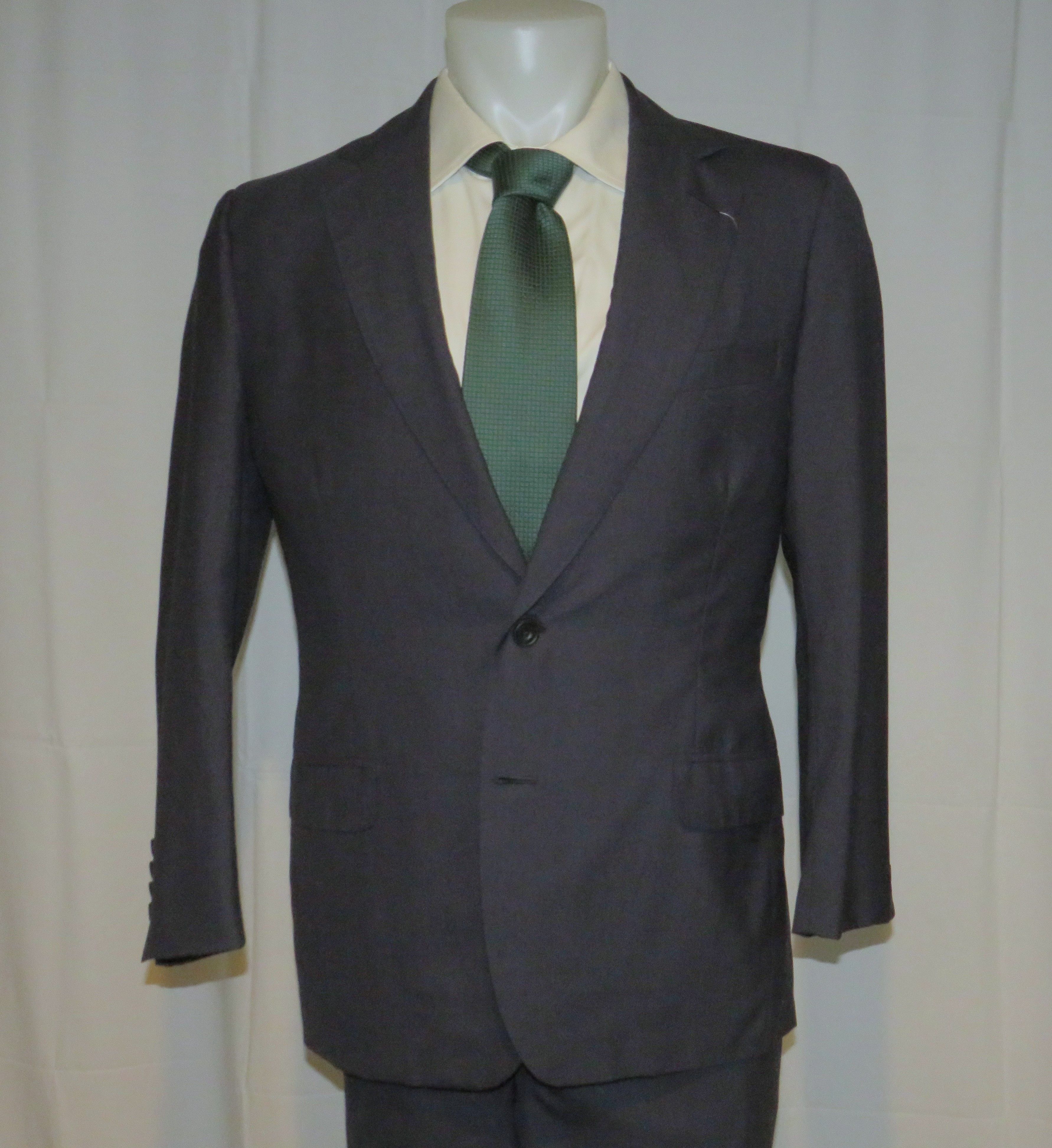 Henry Poole Bespoke Savile Row Silk Blend Blue Tic Two Button Suit 38S Size 38S - 3 Thumbnail