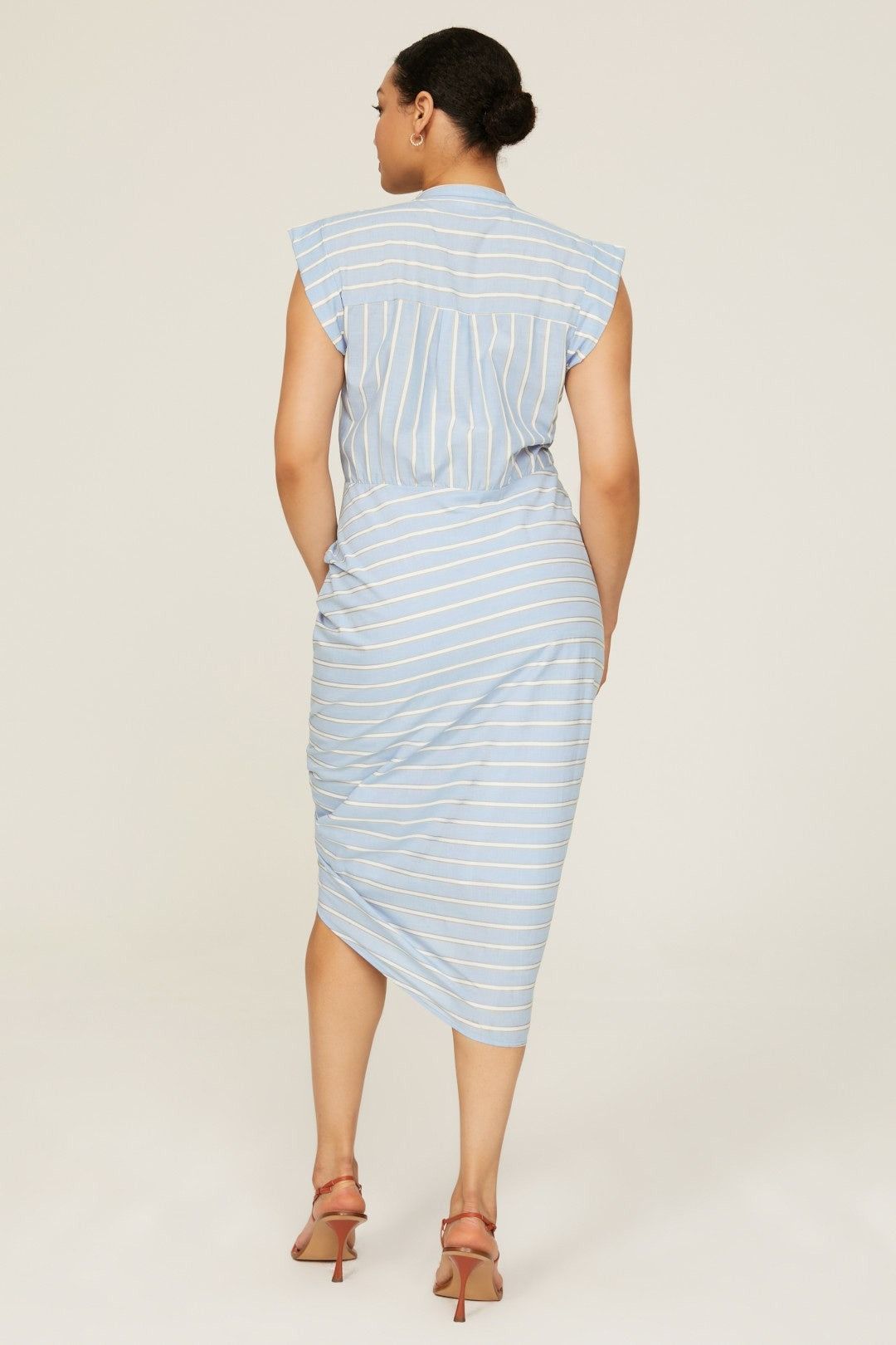 Veronica Beard Veronica Beard Blue White Striped Ruched Shirt Dress​ Size M / US 6-8 / IT 42-44 - 4 Thumbnail
