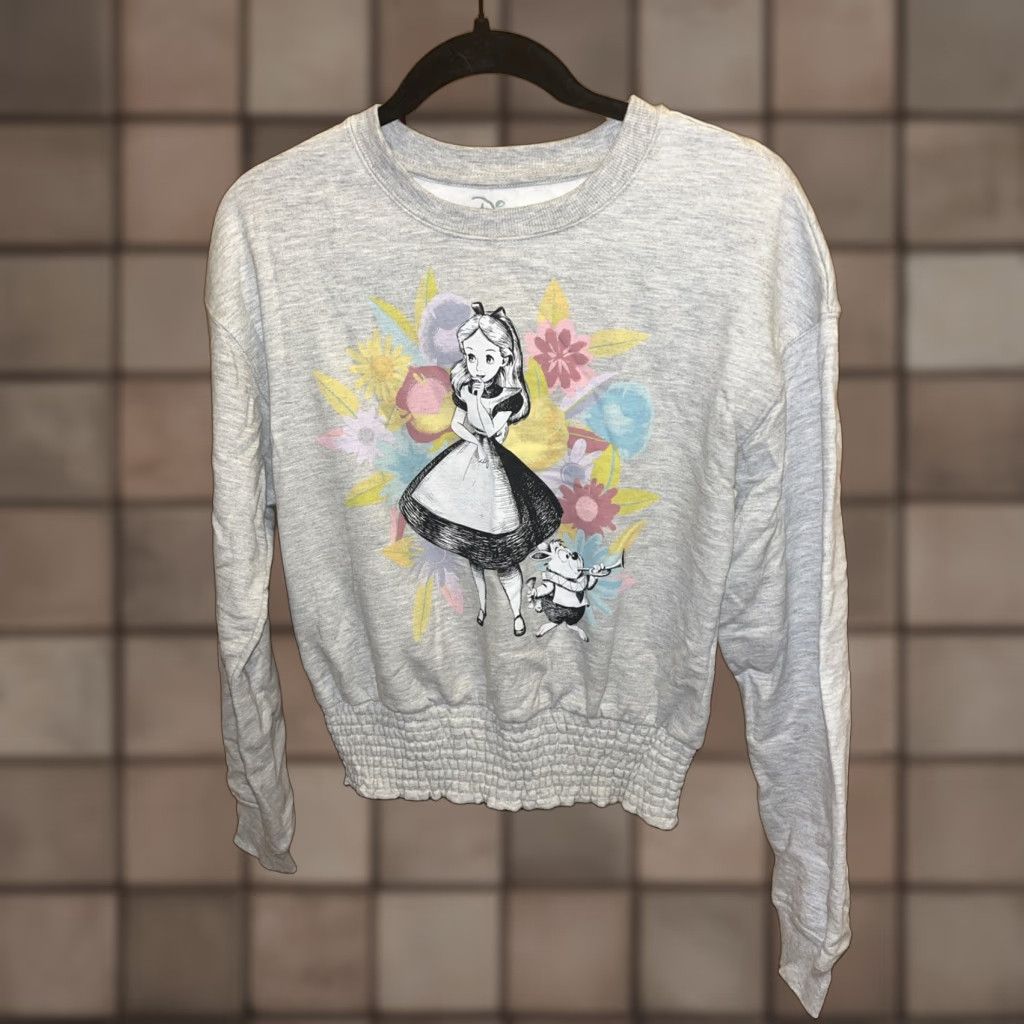Disney Disney Alice in Wonderland Gray Sweatshirt Women Small Pullover Cotton Blend Graphic Print Size S / US 4 / IT 40 - 1 Thumbnail