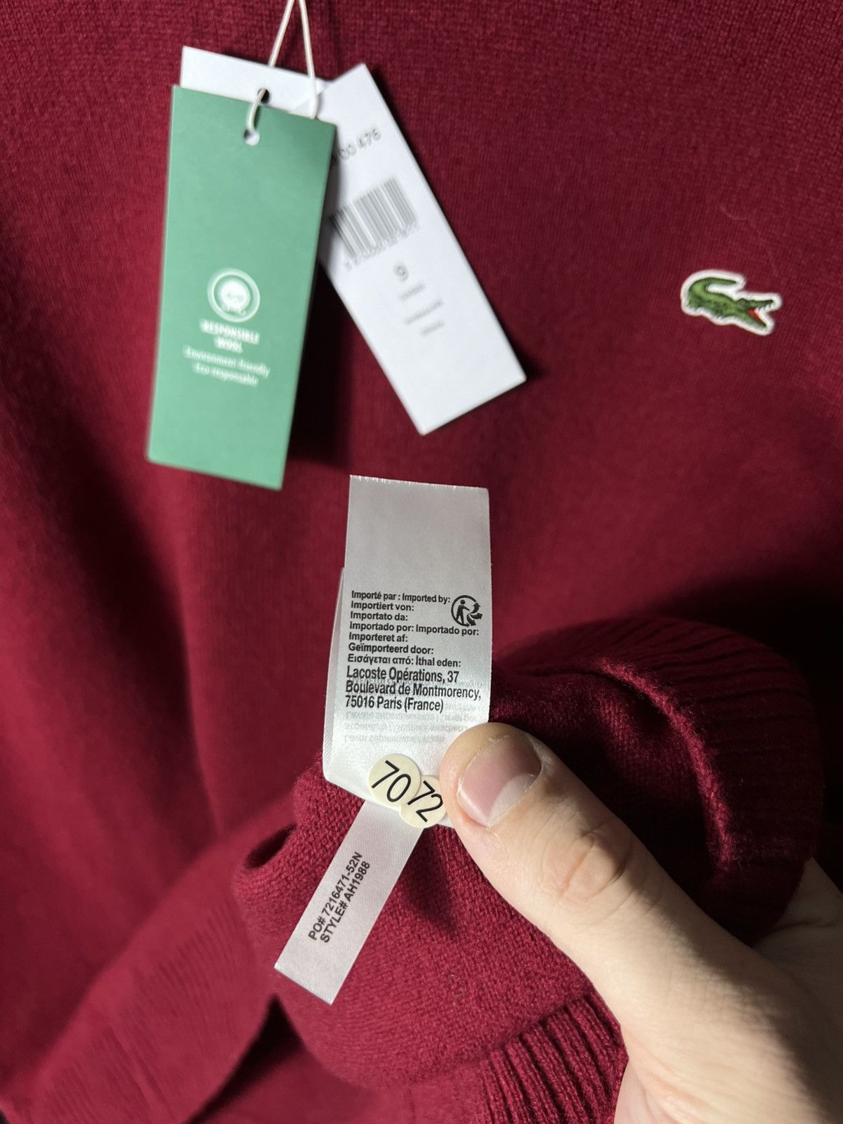 Lacoste 🔥 LACOSTE Wool Crewneck Sweater Burgundy Crocodile Logo 4XL Size US XXL / EU 58 / 5 - 13 Thumbnail