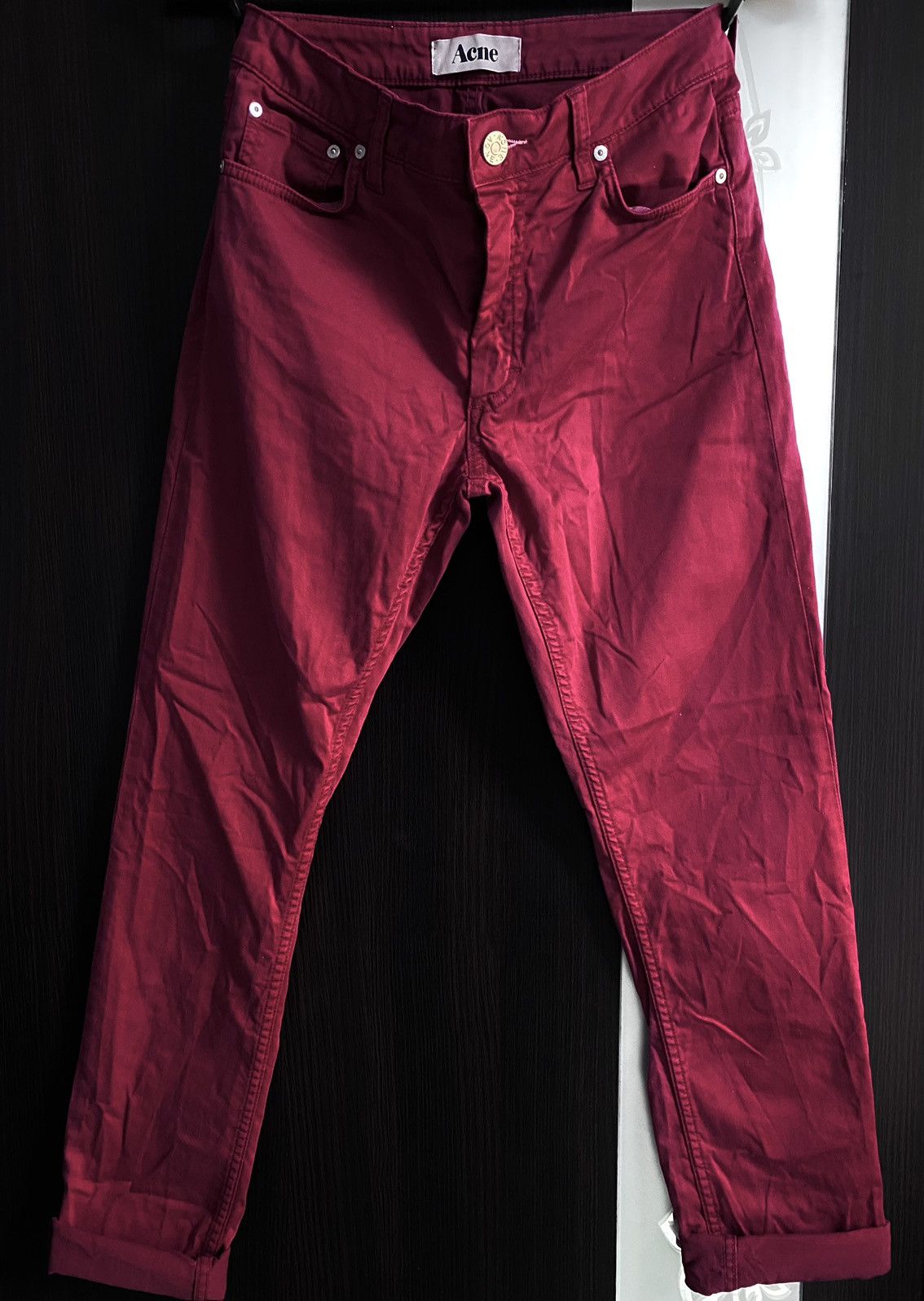 Acne Studios Womens Acne Studios Flex Satin Red Cotton Stretch Pant Jeans Size 28" / US 6 / IT 42 - 2 Thumbnail