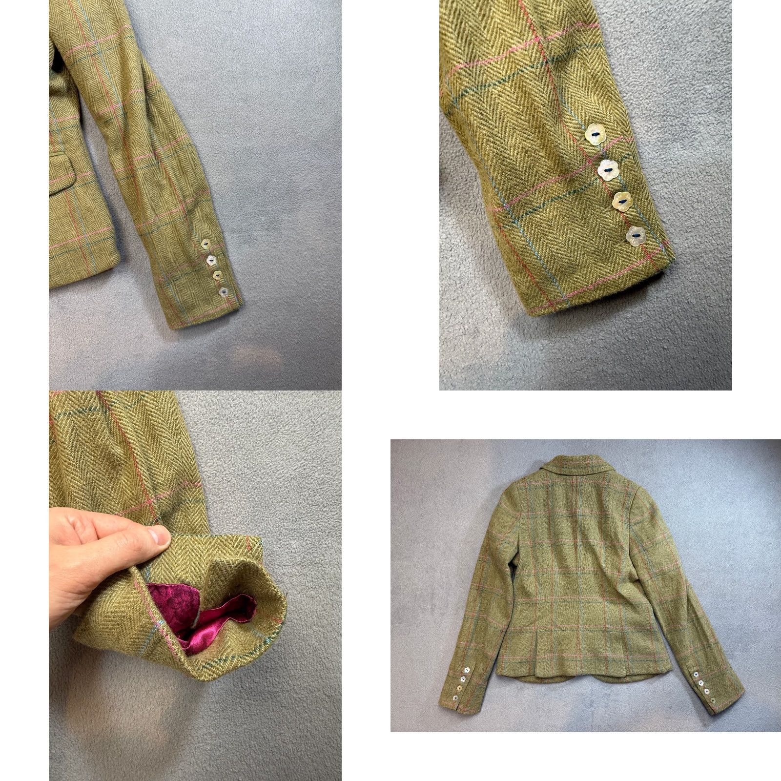 Vintage NESS Tweed Wool Blazer Jacket Green Womens UK 10 US 8 Blazer Wool Green Womens 90s Tuxedo style Size M / US 6-8 / IT 42-44 - 10 Thumbnail