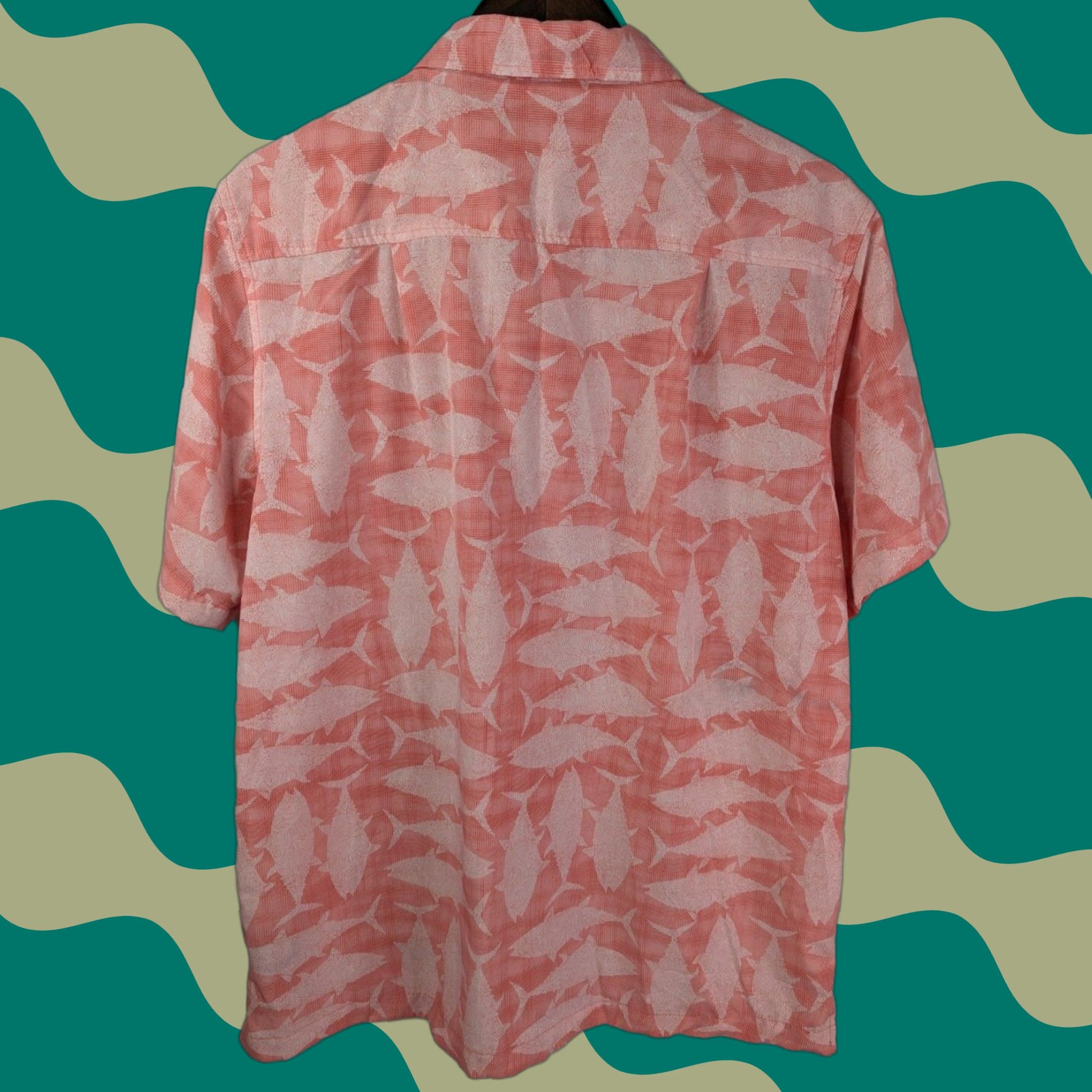Pinko Caribbean Joe Button-Up Shirt Coral Pink Hawaiian Tropical Short Sleeve M Men's Beach Vacation Aloha Floral Pattern Easy Care Lightweight Wool? Size US M / EU 48-50 / 2 - 1 Thumbnail