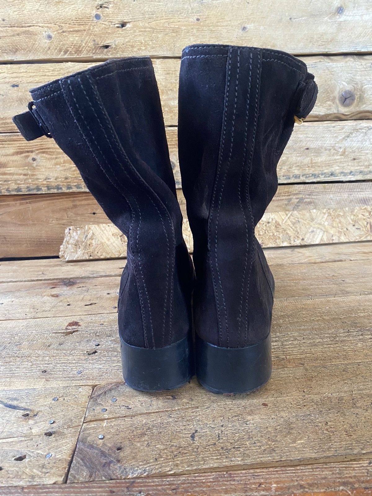 Designer × Prada × Vintage Prada suede choco brown moto biker ankle leather boots sz41 Size US 10.5 / IT 40.5 - 6 Thumbnail