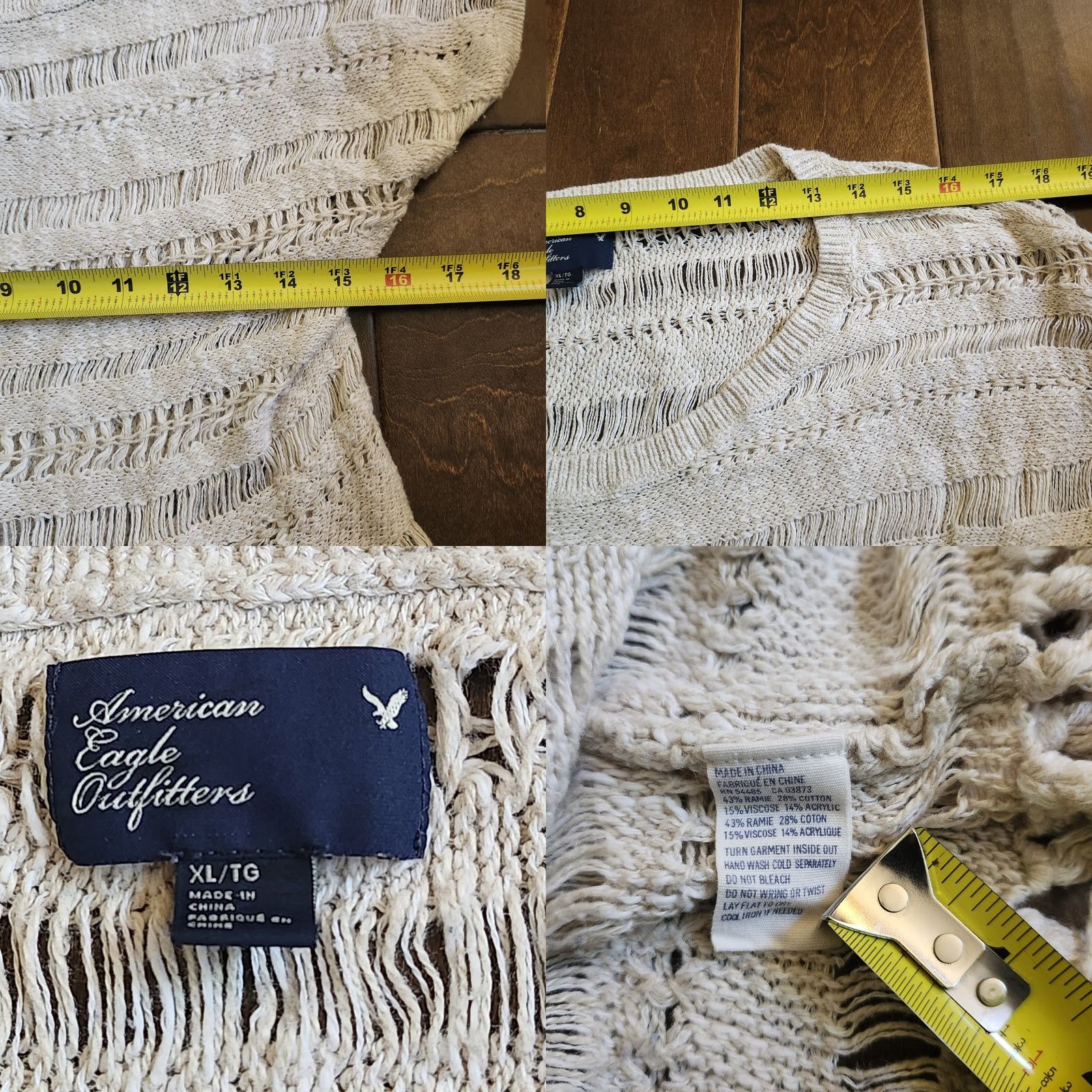 American Eagle Outfitters American Eagle Outfitters Top Womens XL Beige Women Junior Crochet With Fringe Size Size XL / US 12-14 / IT 48-50 - 8 Thumbnail