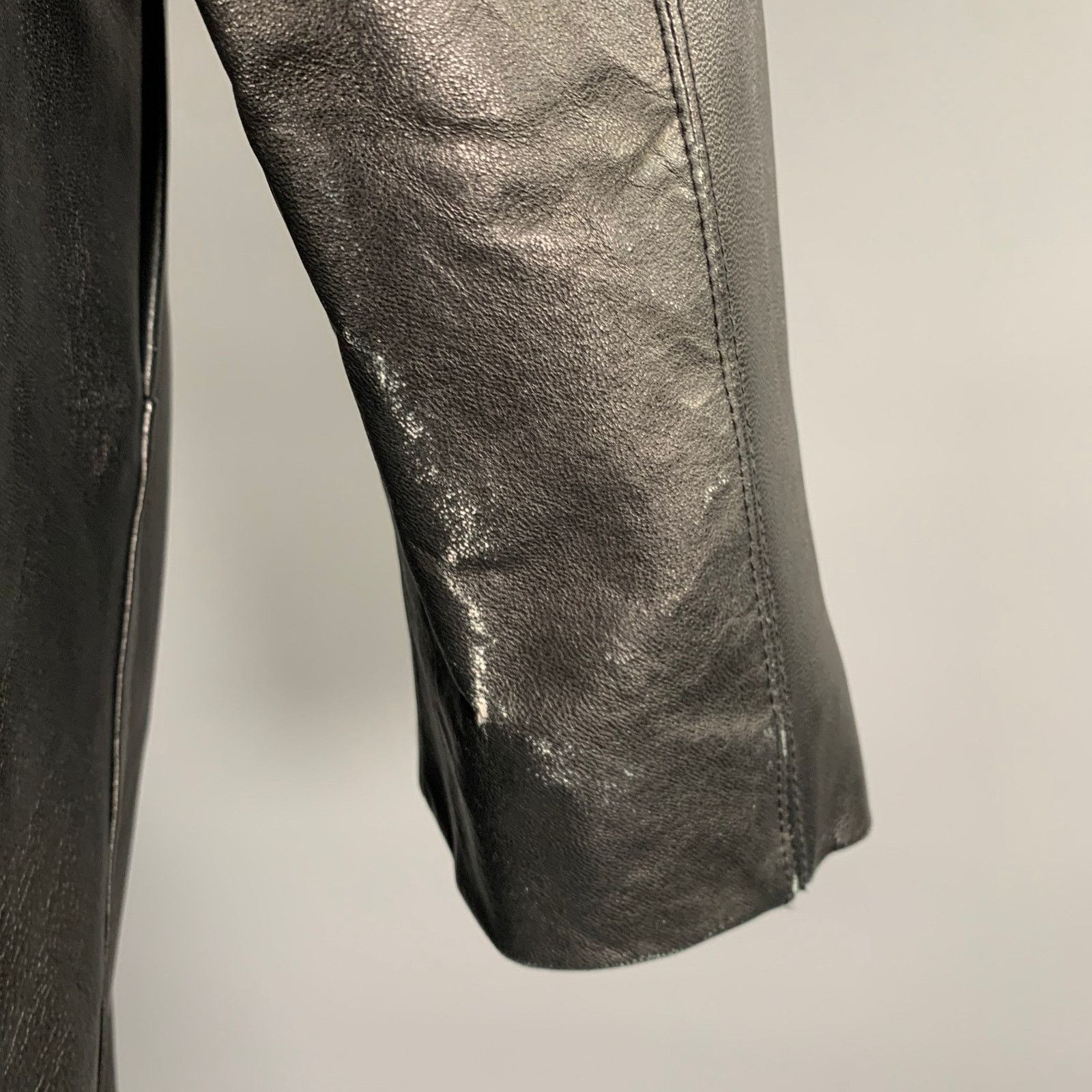 Jhane Barnes JHANE BARNES Size XXL Black Leather Double Breasted Coat Size US XXL / EU 58 / 5 - 5 Thumbnail