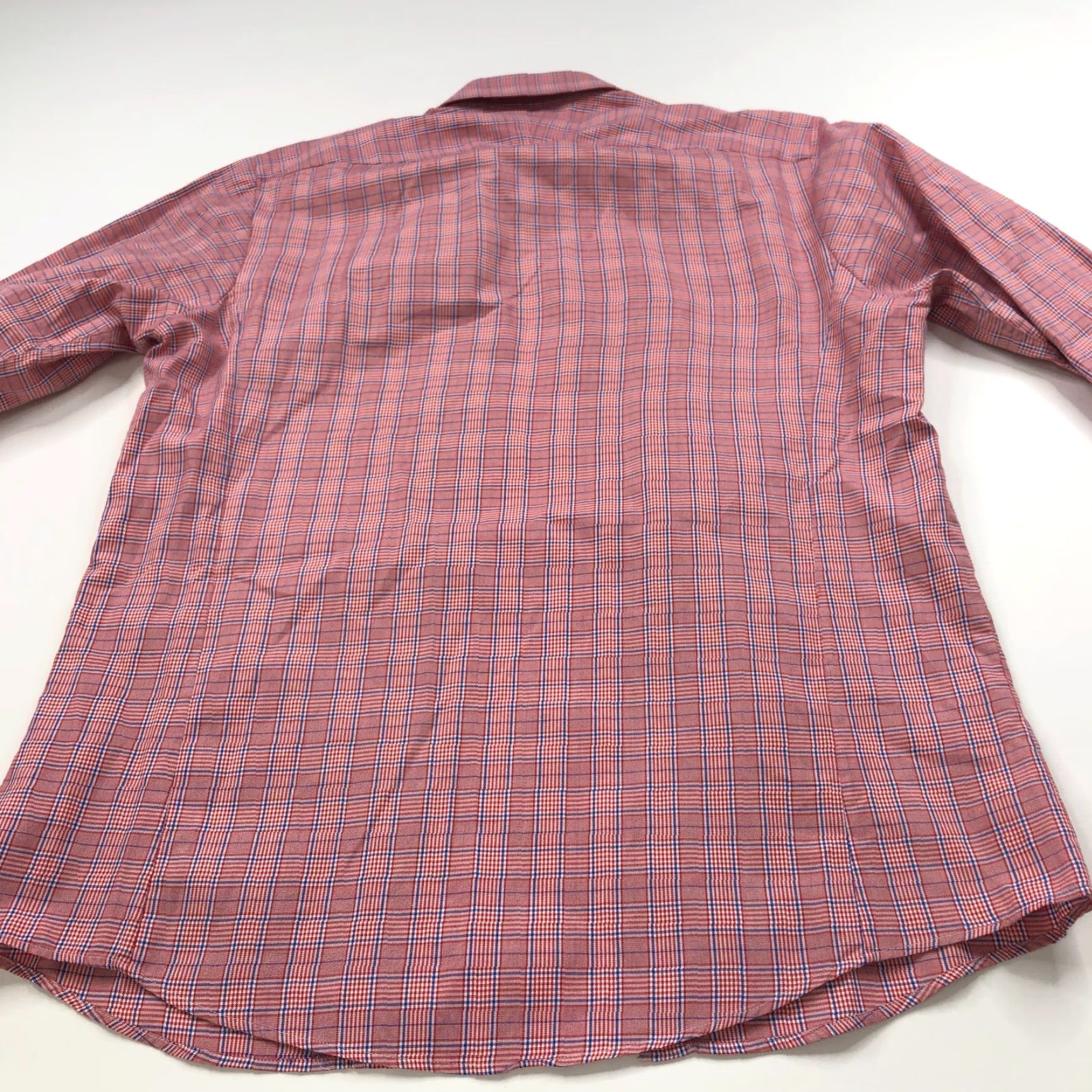 Pinko Thomas Pink Dress Shirt Plaid Red Pink LS 15/34.5 French Cuff 100% Cotton Mens Regular Modern Brand Shirt Size 42R - 7 Thumbnail