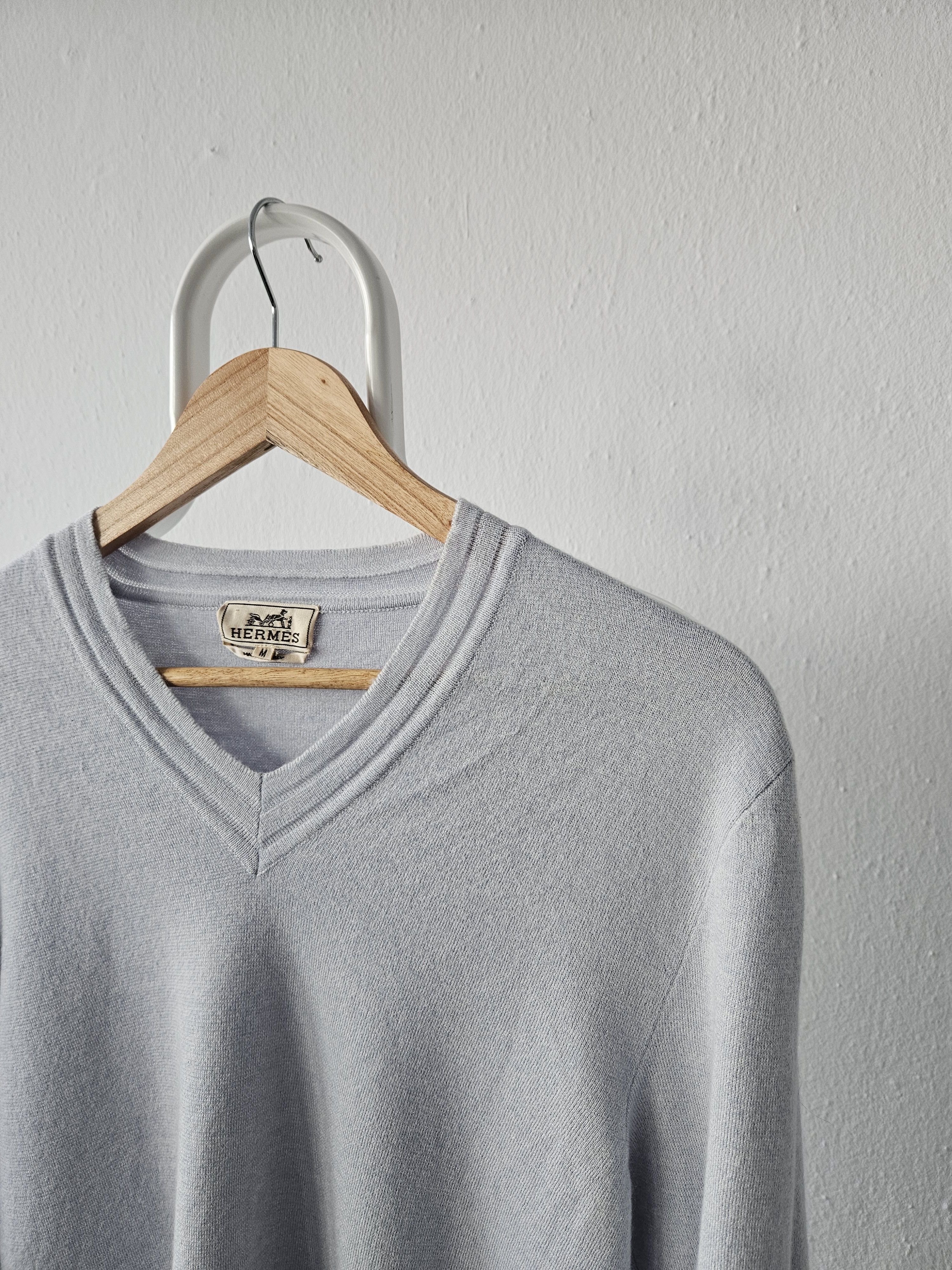 Hermes Vintage Hermes cashmere cotton blend v neck pullover Size M / US 6-8 / IT 42-44 - 4 Thumbnail