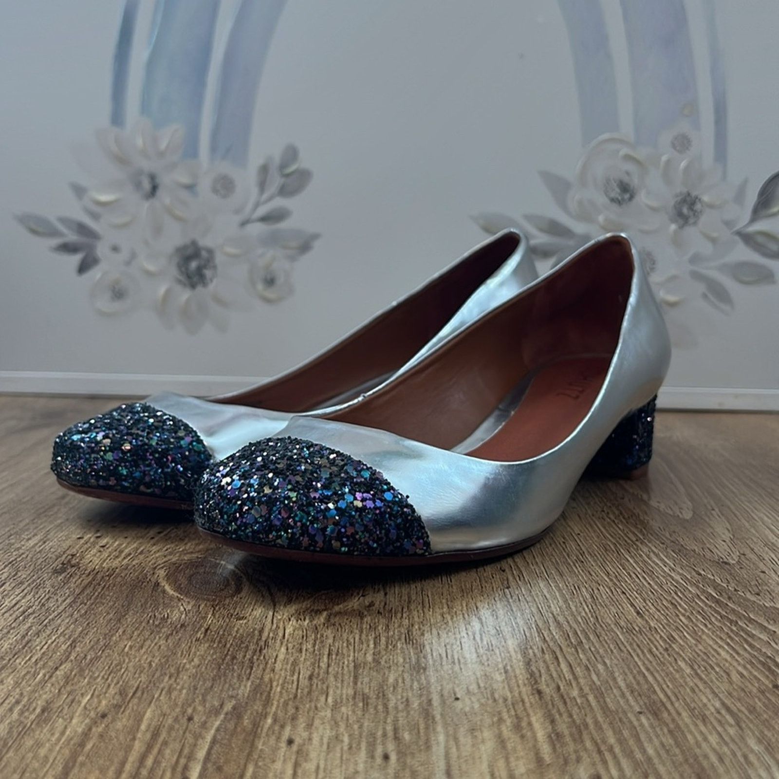 SCHUTZ Schultz Silver Glitter Block Heels Size US 9 / IT 39 - 2 Thumbnail