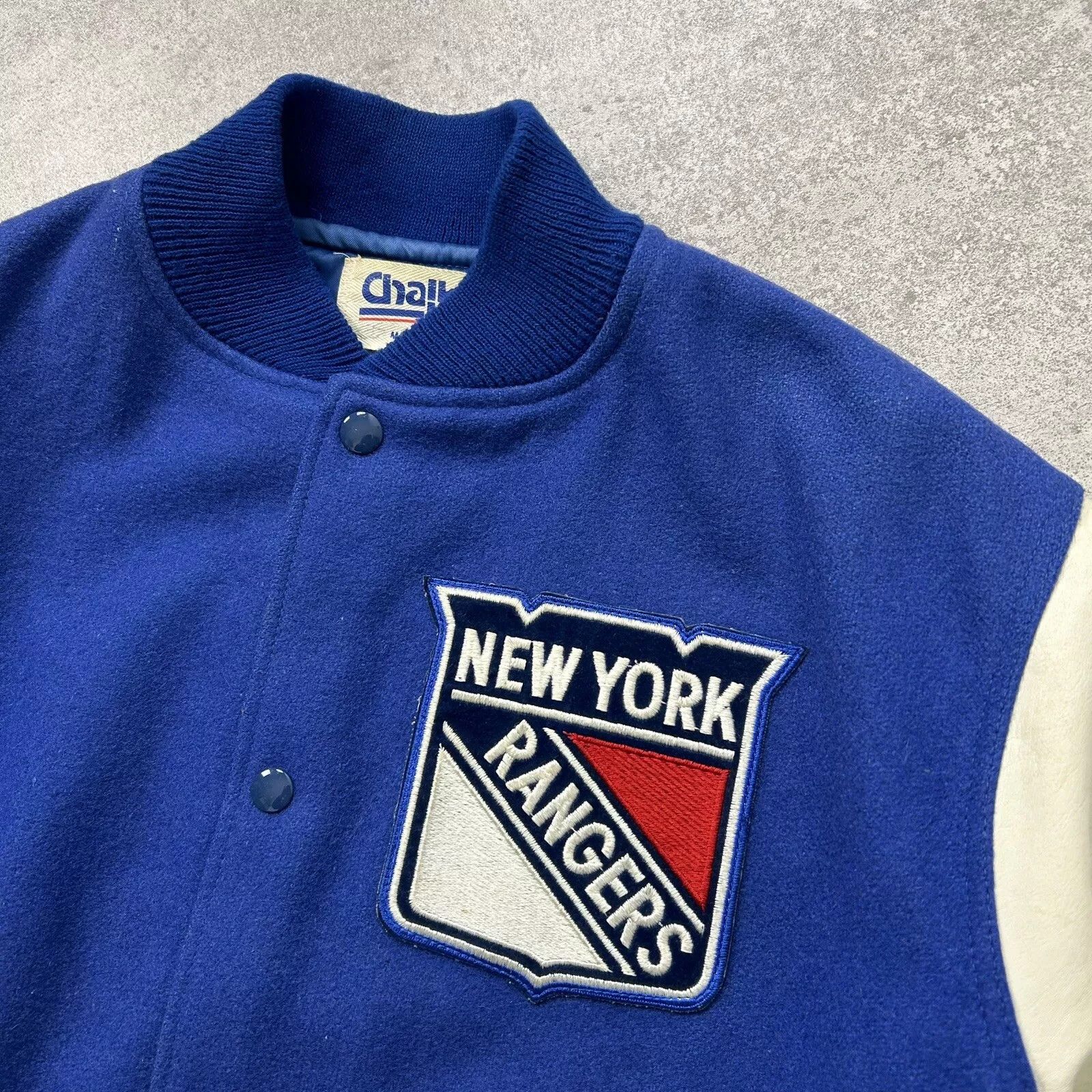 Chalk Line × NHL × Vintage NEW YORK RANGERS VARSITY JACKET LETTERMAN SPELL OUT Size US M / EU 48-50 / 2 - 4 Thumbnail