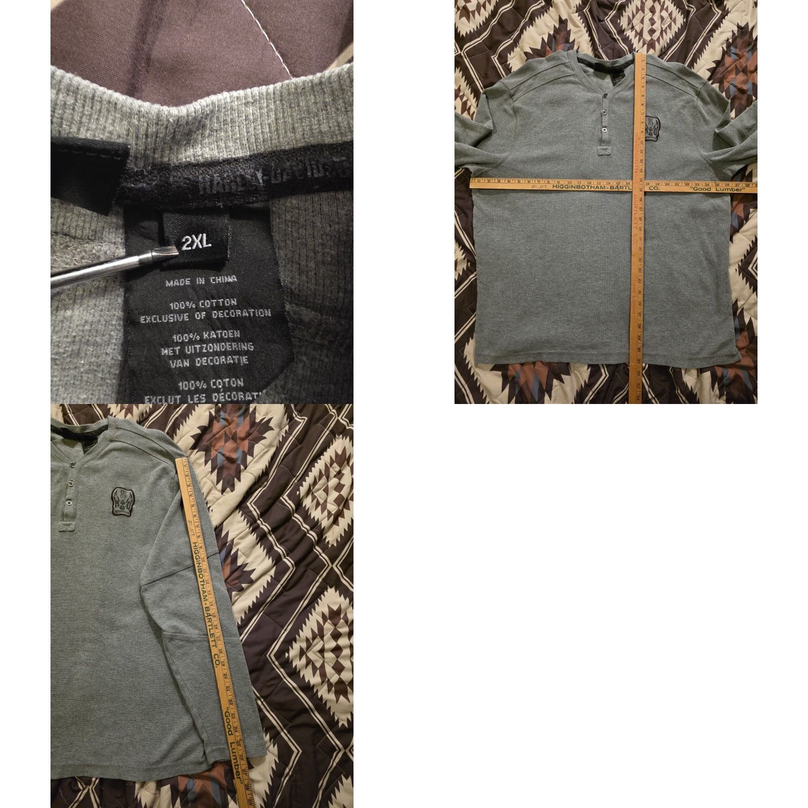 Harley Davidson VINTAGE Harley-Davidson Long Sleeve Thermal Henley Shirt Double Sided Gray 2XL Mens Graphic Print Cotton Knit Embroidered Logo Button T-Shirt Size US XXL / EU 58 / 5 - 8 Thumbnail
