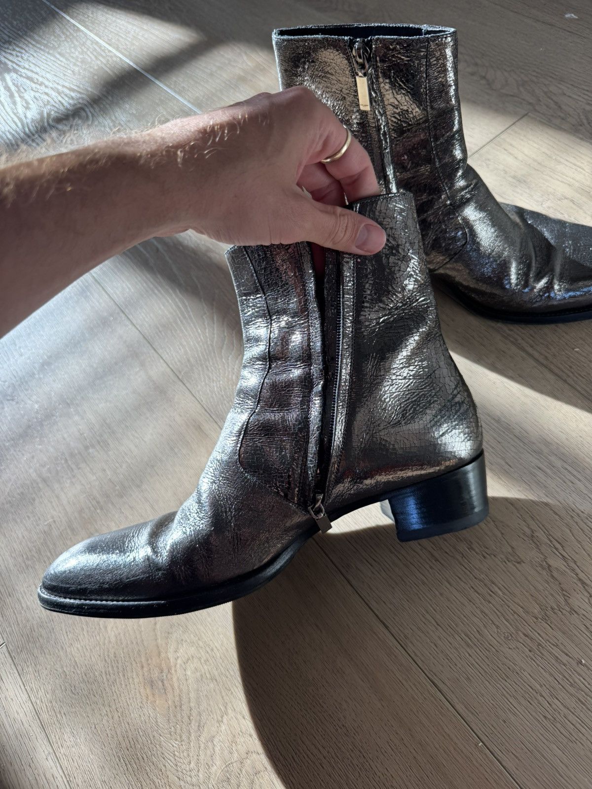 Saint Laurent Paris Gun Metal Wyatts 43 Silver Size US 10 / EU 43 - 2 Thumbnail