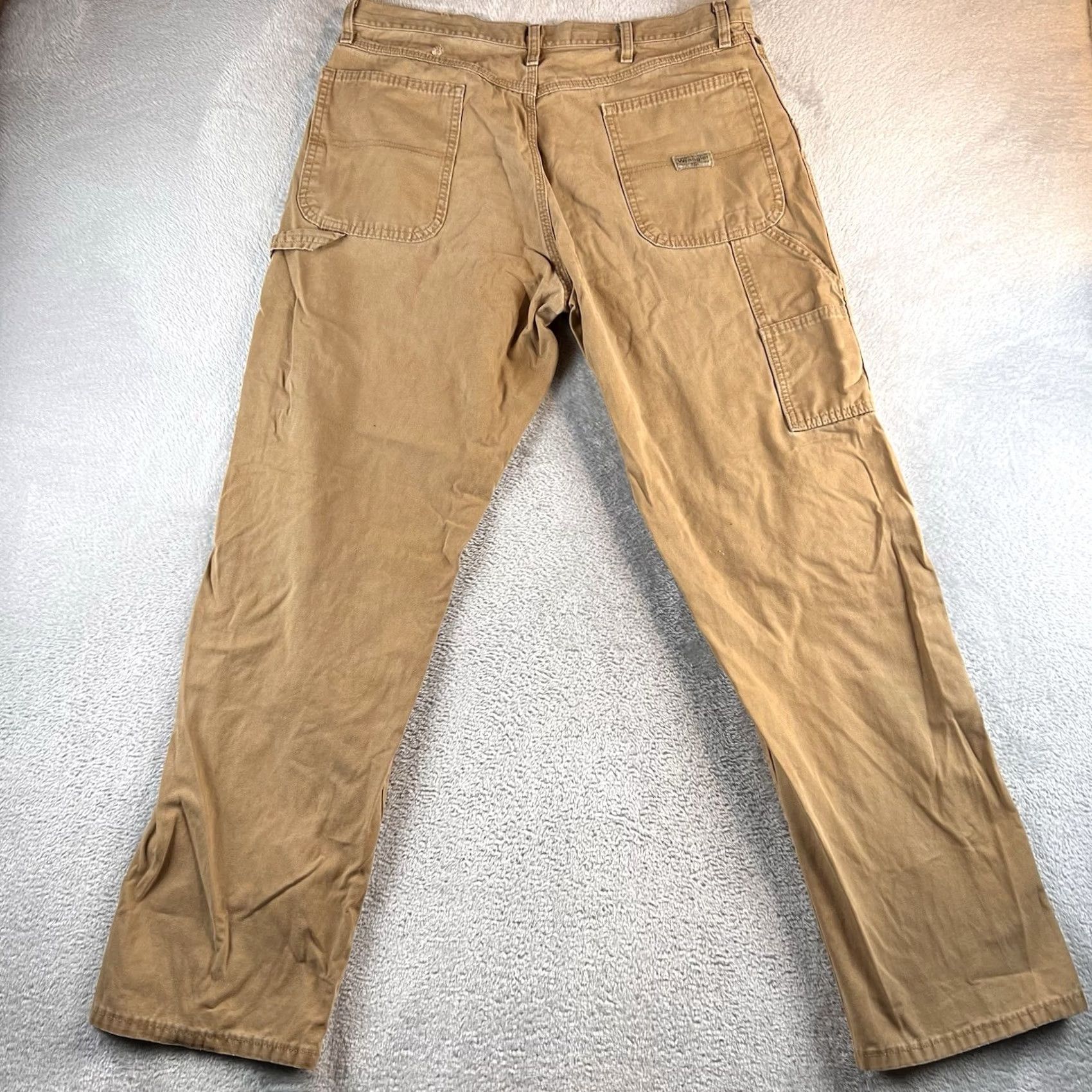 Wrangler VINTAGE? Wrangler Carpenter Pants Mens 36x34 Khaki 94LSWAO Denim Cotton Workwear Pockets Jeans Relaxed Straight Mens 36x32- ReadCURRENT Size US 36 / EU 52 - 2 Thumbnail