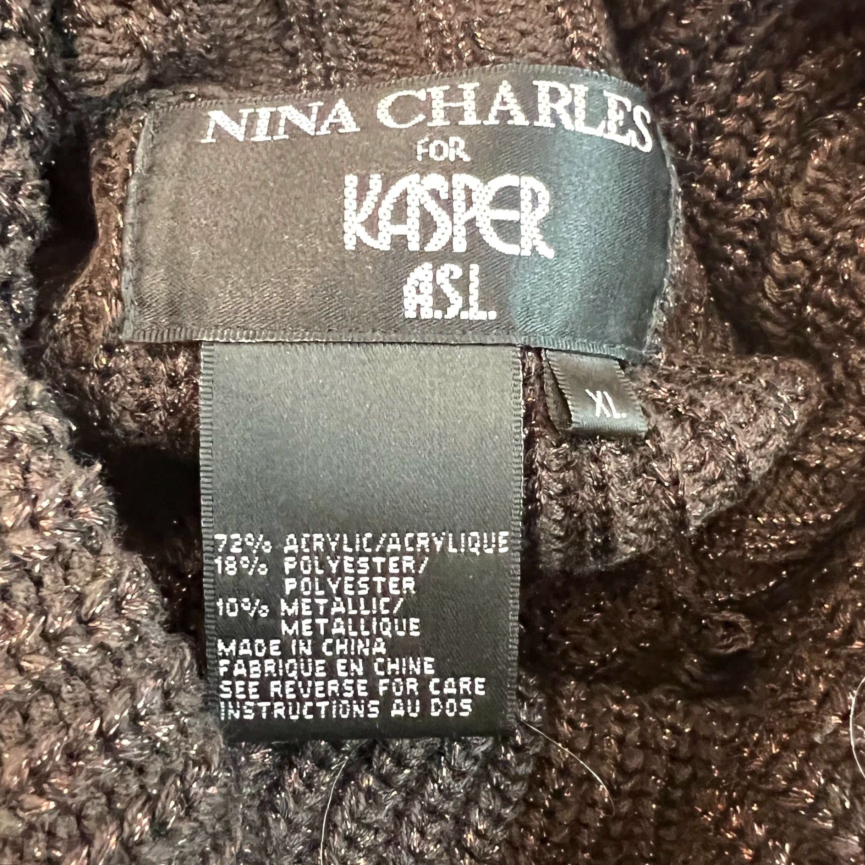 Vintage Nina Charles For Kasper A.S.L Womens Turtleneck Knitted Brown Sweater Size XL Size XL / US 12-14 / IT 48-50 - 6 Thumbnail