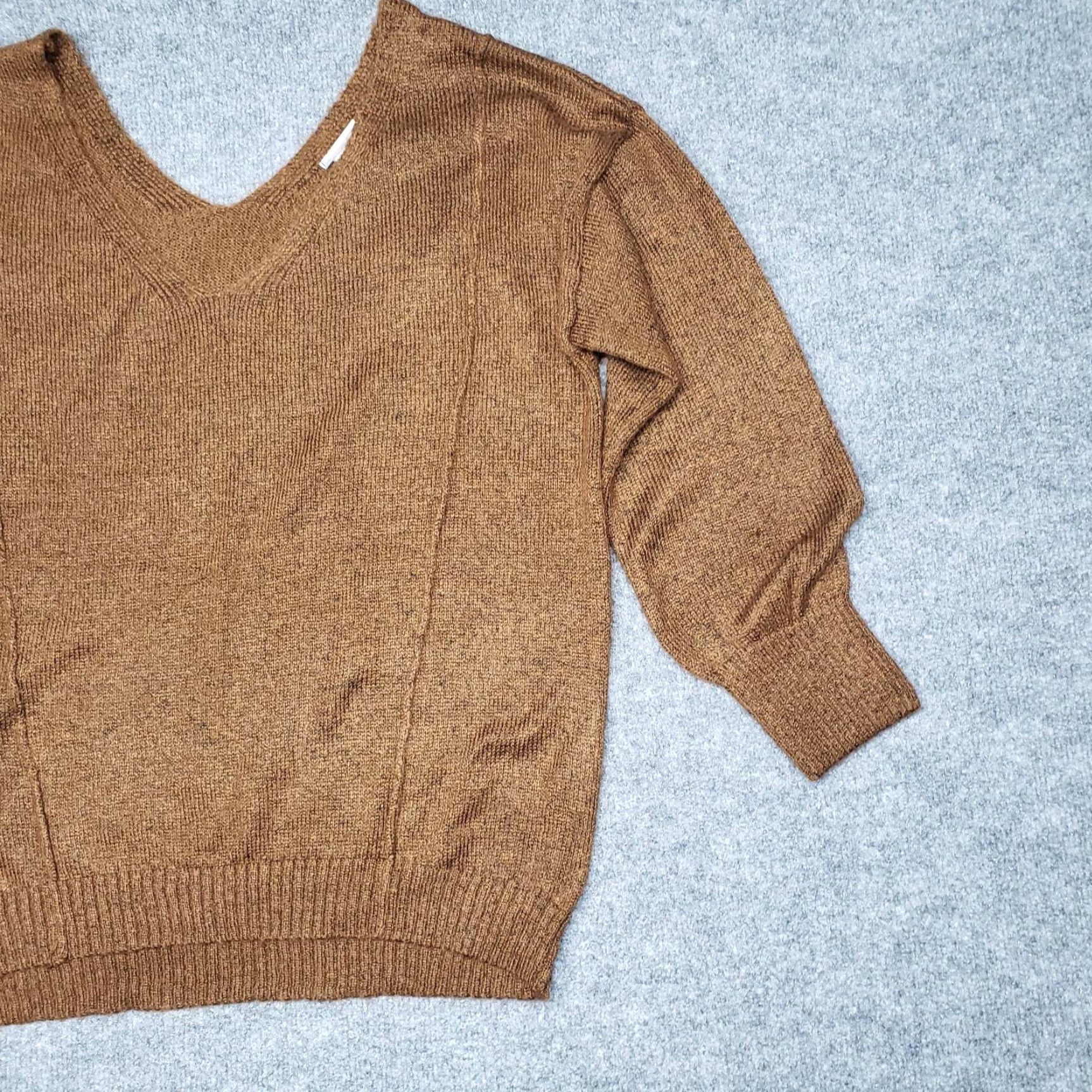 Vintage Rue21 Sweater Womens M Brown Long Sleeve Solid Minimalist V-Neck Pullover New Size M / US 6-8 / IT 42-44 - 4 Thumbnail