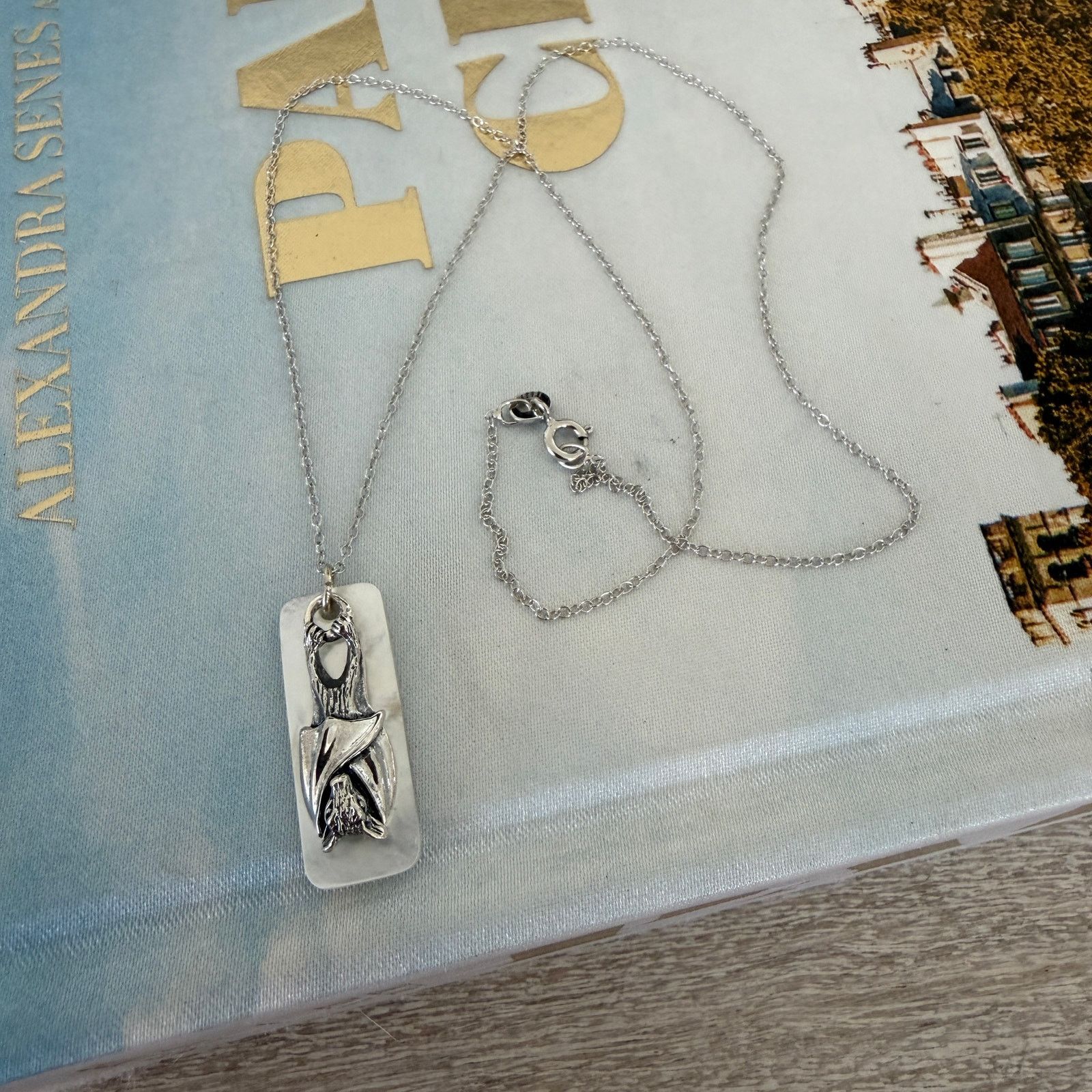 Other Sterling Silver Bat Pendant Mother of Pearl 18" Chain Gothic Size ONE SIZE - 4 Thumbnail