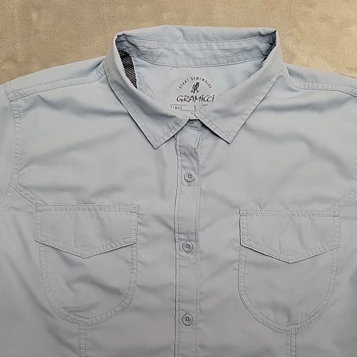 Gramicci Gramicci Shirt Womens L Blue Short Sleeve Button-Up Hiking Outdoor Performance - Casual Spring Summer Women’s Shirt Size L / US 10 / IT 46 - 3 Thumbnail