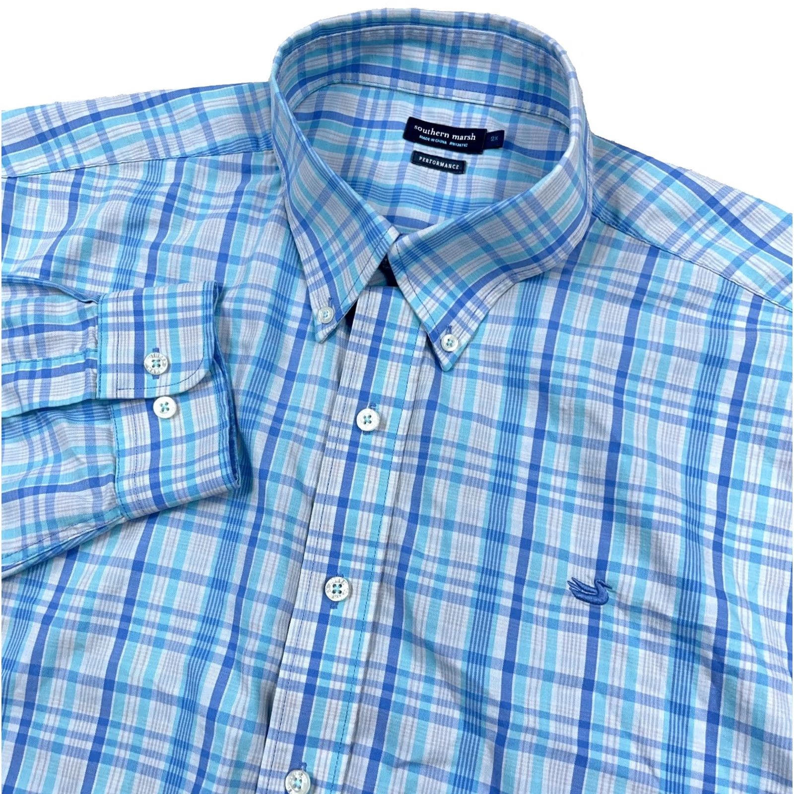 Vintage Southern Marsh Shirt Men 2XL Blue Plaid Button-Up Front Pocket Button-Down Collar Classic Preppy Everyday Wear Size 48R - 2 Thumbnail