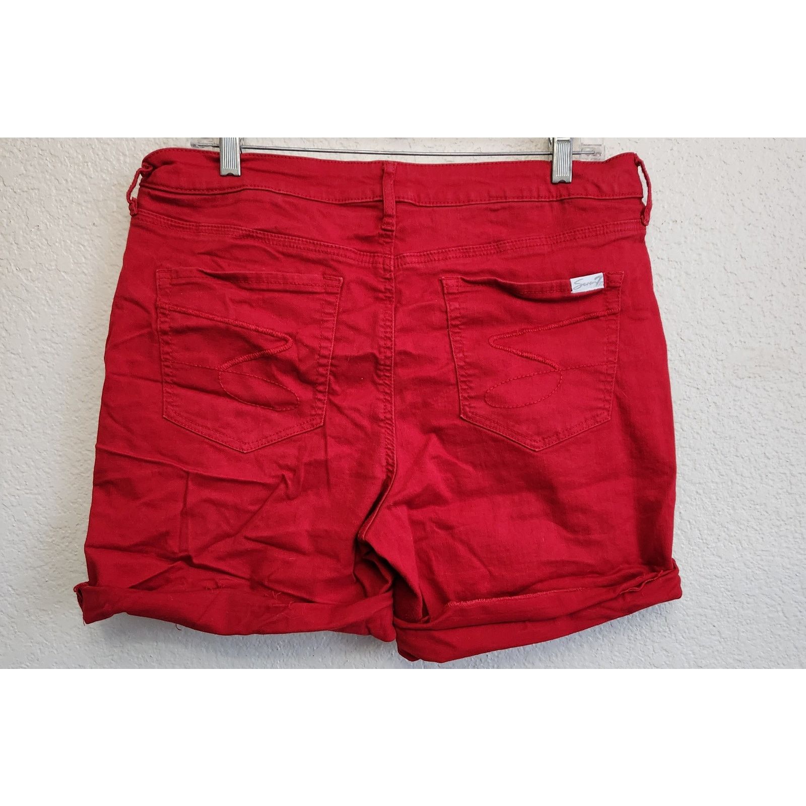 Other Seven 7 Red Frayed Rolled Hem Denim Short 14 Lightweight Size 36" / US 14 / IT 50 - 3 Thumbnail