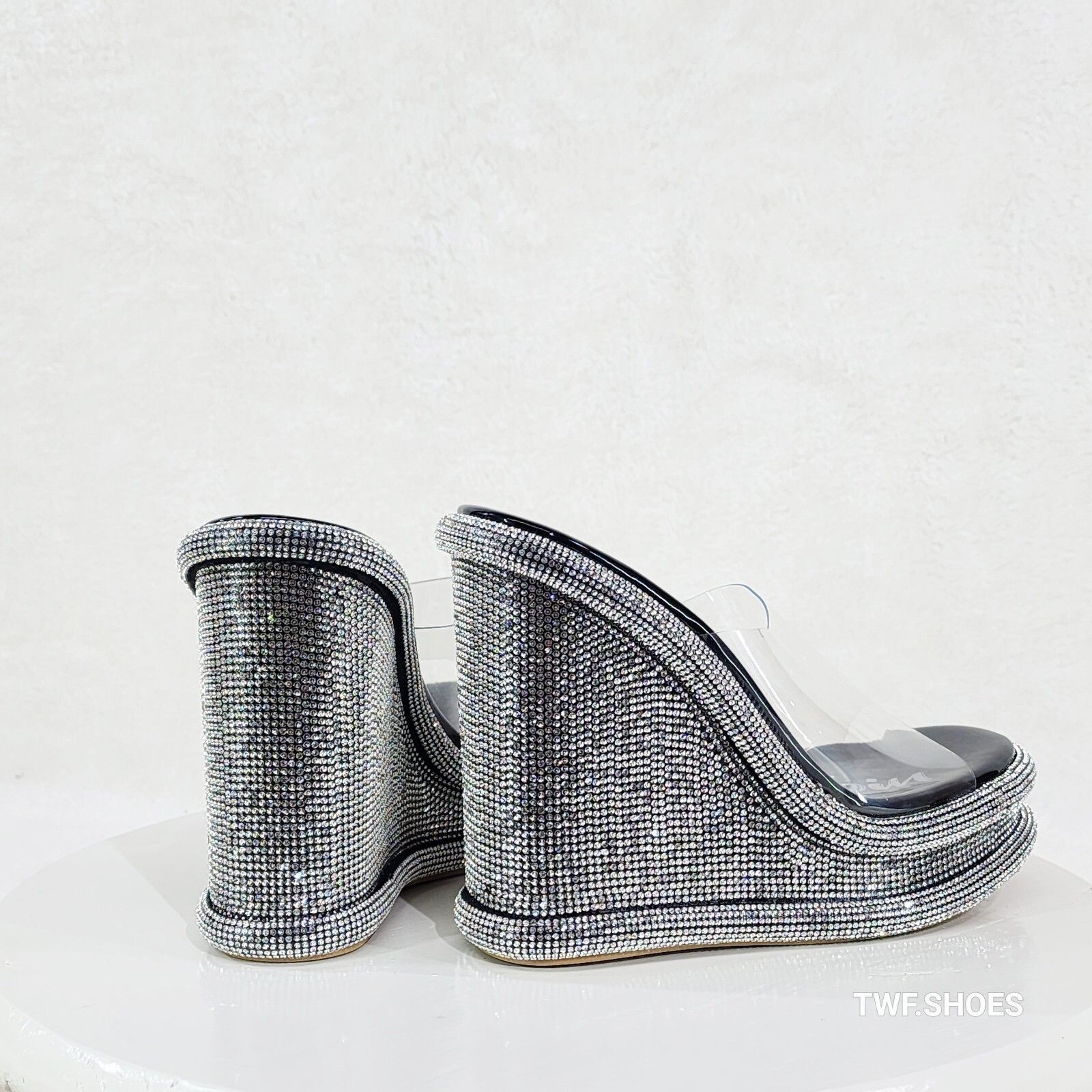 Other Zesty Black Silver Rhinestone Platform Wedge Heel Slip On Sa Size US 11 / IT 41 - 3 Thumbnail