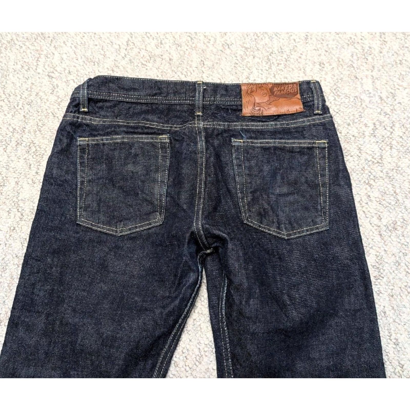 Vintage NAKED & FAMOUS blue jeans 33x33 indigo Weird Guy denim Slim Straight 33x33 Mens jeans Indigo blue denim Slim Weird Guy 90s? Size US 33 - 5 Thumbnail