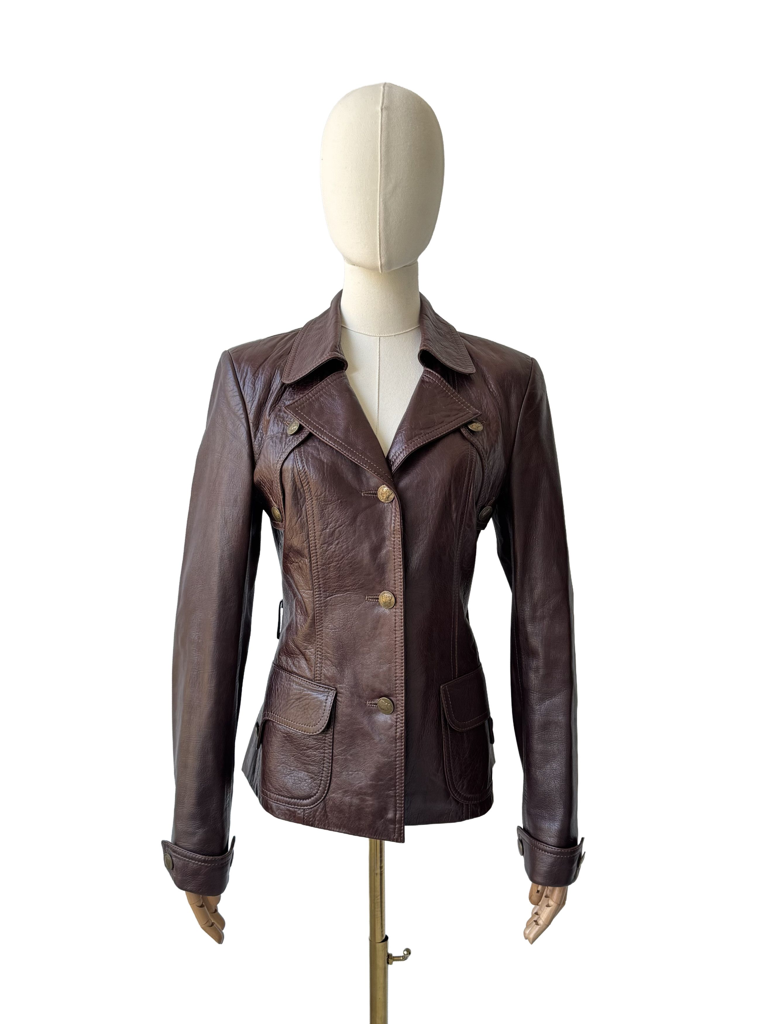 Vintage Vintage Brown Leather Jacket Tailored Button Front Biker Size S / US 4 / IT 40 - 1 Thumbnail