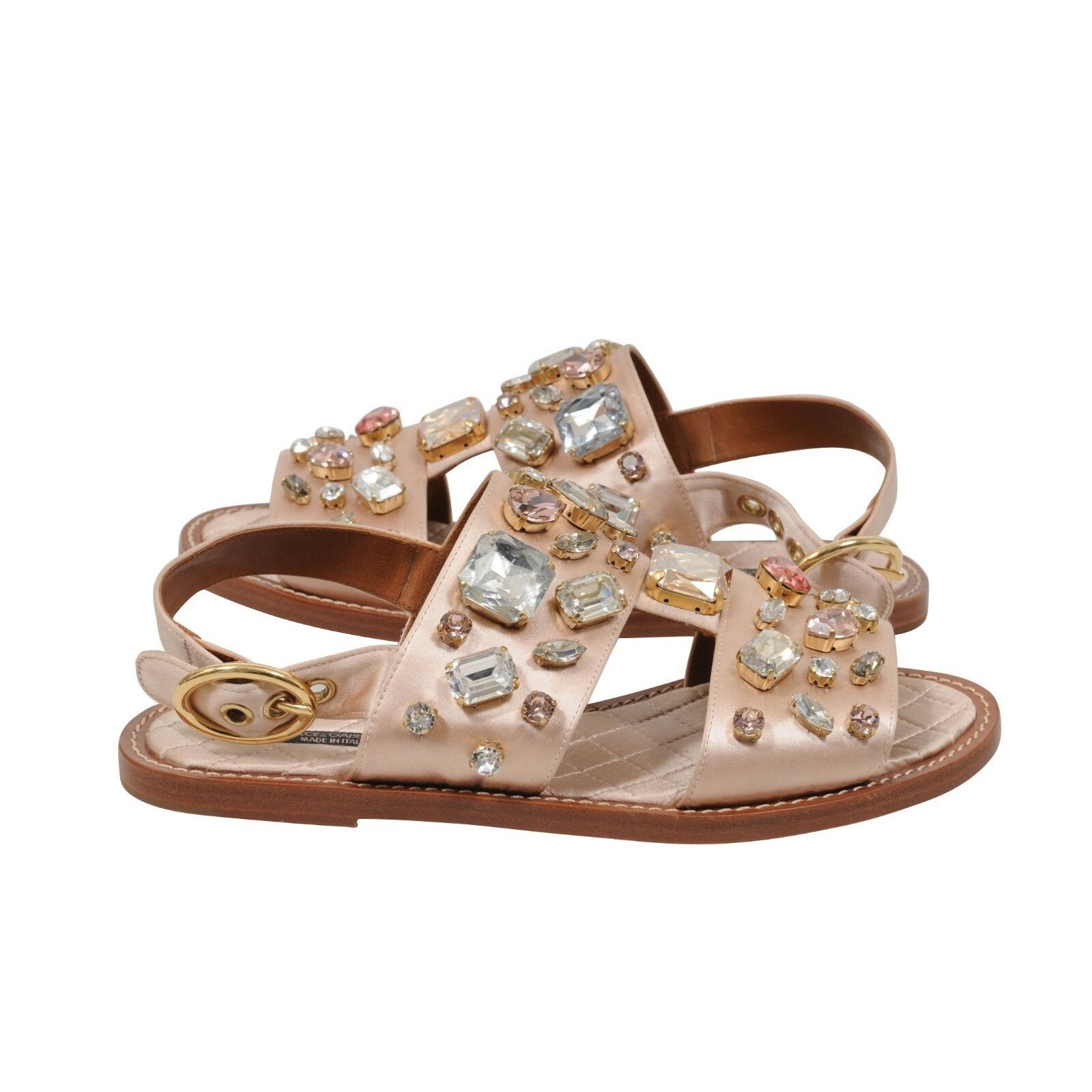 Dolce & Gabbana Sandals Tan Gold Satin Crystal Bejeweled Mule Size US 7 / IT 37 - 4 Thumbnail