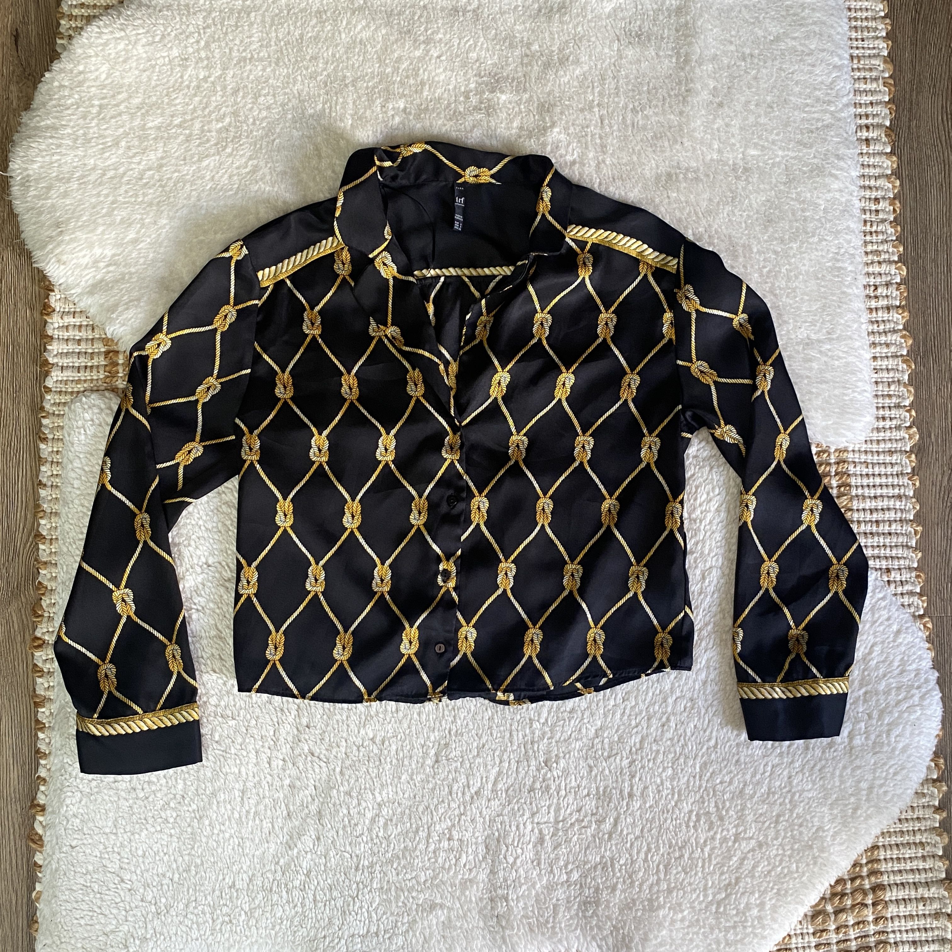 Zara ZARA TRF Collection Black Gold Chain Print Button Up Top Size S / US 4 / IT 40 - 12 Thumbnail