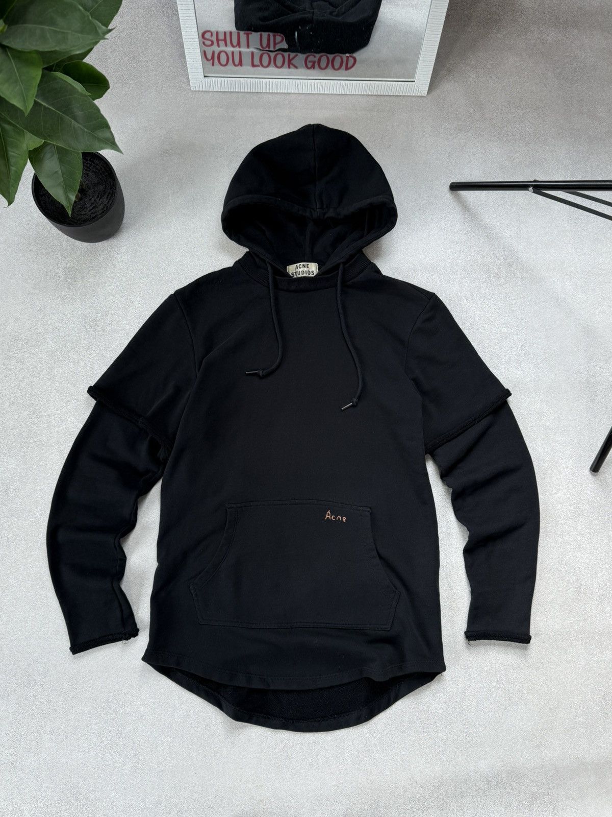 Acne Studios Acne Studios Black Hoodie Oversized Layered Sleeve Pullover Size US S / EU 44-46 / 1 - 1 Thumbnail