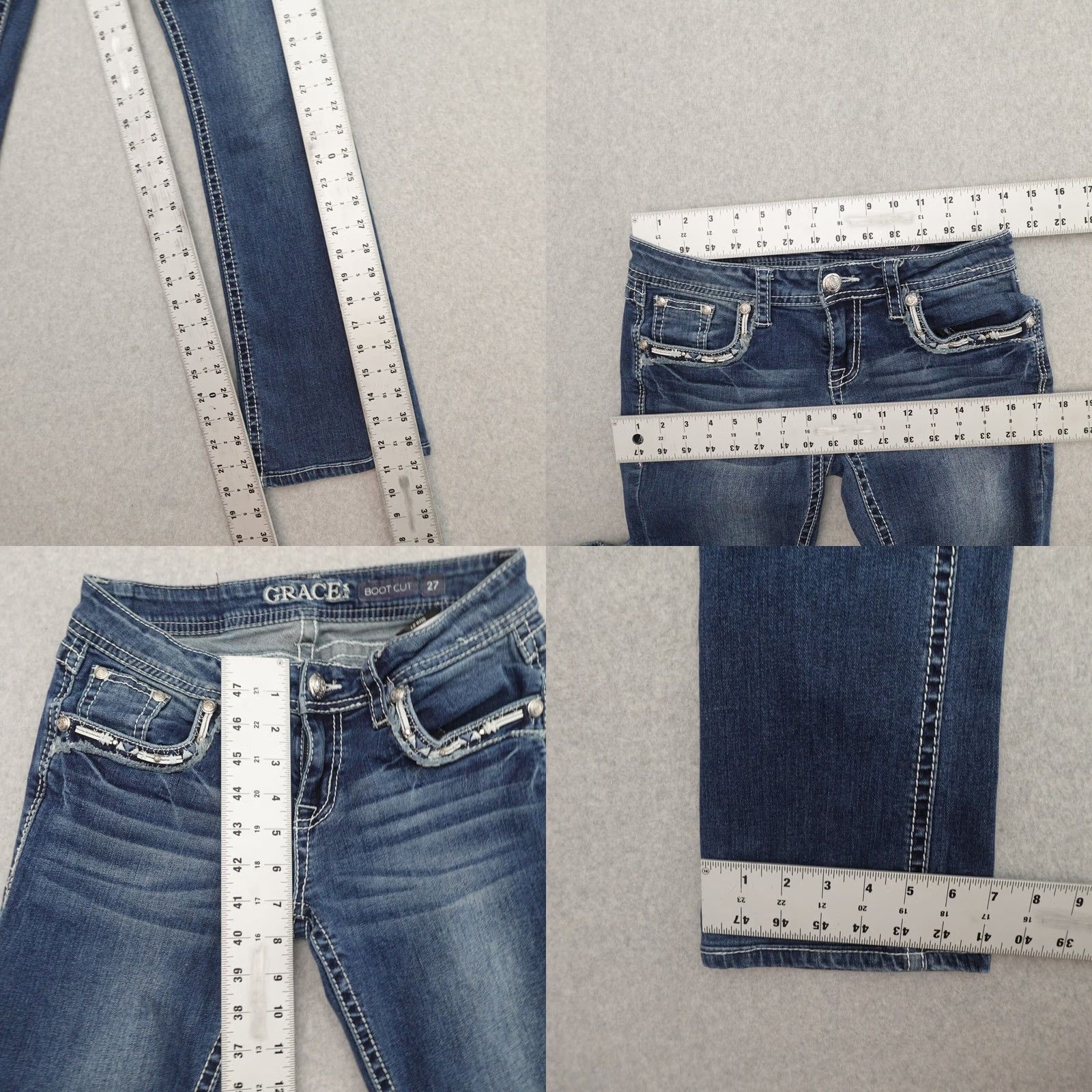 Grace in LA Grace in LA Jeans Bootcut Denim Blue Pockets Embroidered 27 (27X28) Womens Jeans Size 27" / US 4 / IT 40 - 8 Thumbnail