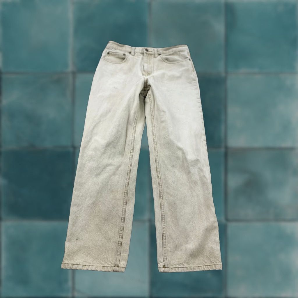 Denime VINTAGE Attrak Jeans Mens 33X30 Beige Denim Jeans Mid Rise Straight 5-Pocket Cotton Belt Loops Logo Button Mens Size US 33 - 1 Thumbnail