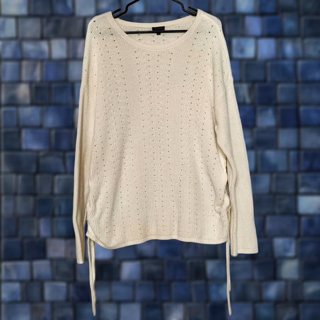 Talbots Talbots Women's XL Knit Sweater Pullover Cotton Blend Ivory Lace Up Sides Size XL / US 12-14 / IT 48-50 - 1 Thumbnail